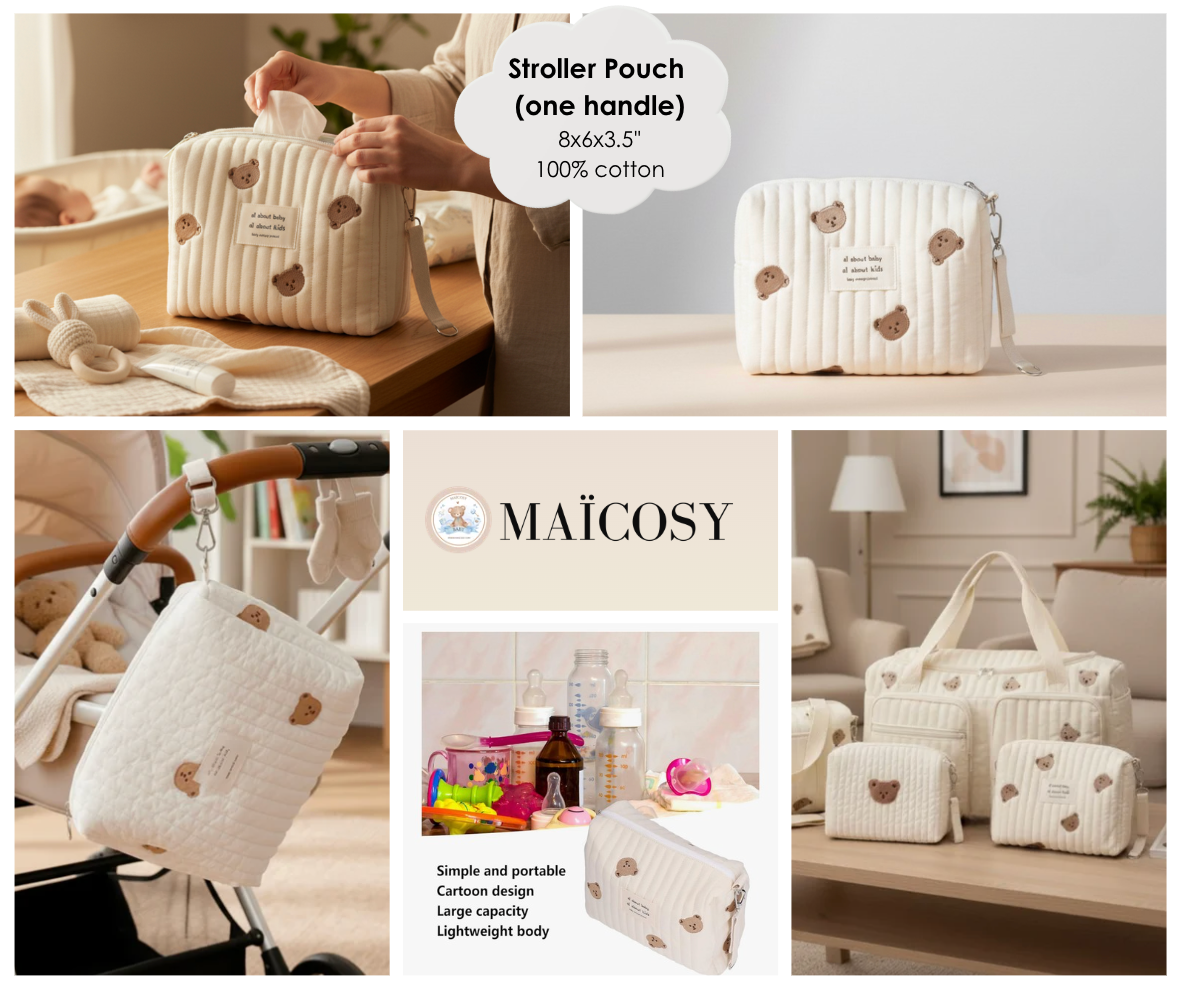 12-Piece Set "THE COZY ESSENTIALS", Cream and White Baby Set, Baby Shower, Newborn and Baby Essentials with Diaper Caddy - Bear Theme