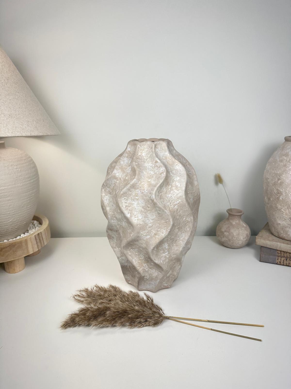 Minimalist Hand-painted Sculpture Vase Beige washed 14"