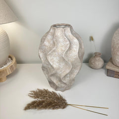 Minimalist Hand-painted Sculpture Vase Beige washed 14"