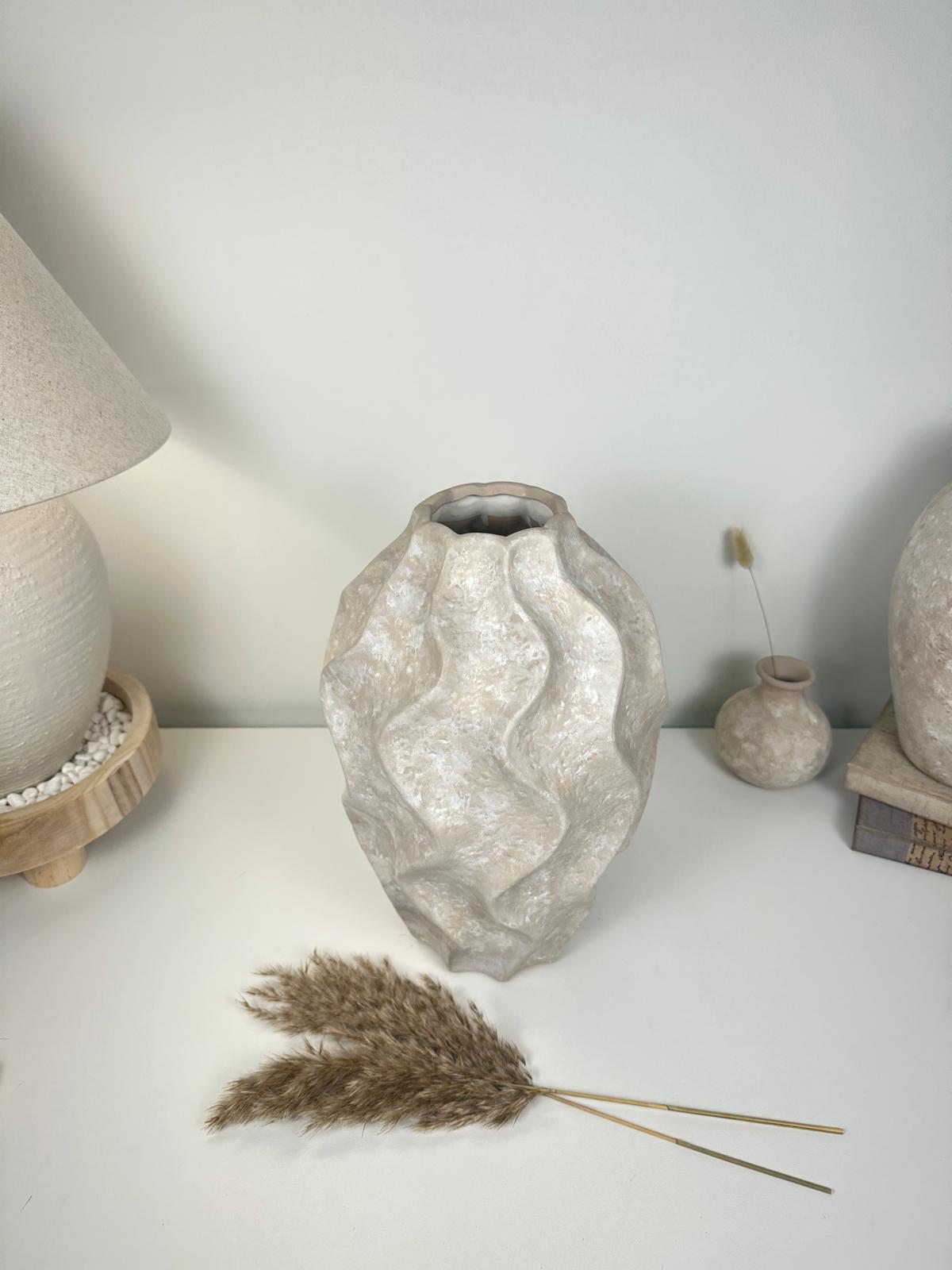 Minimalist Hand-painted Sculpture Vase Beige washed 14"