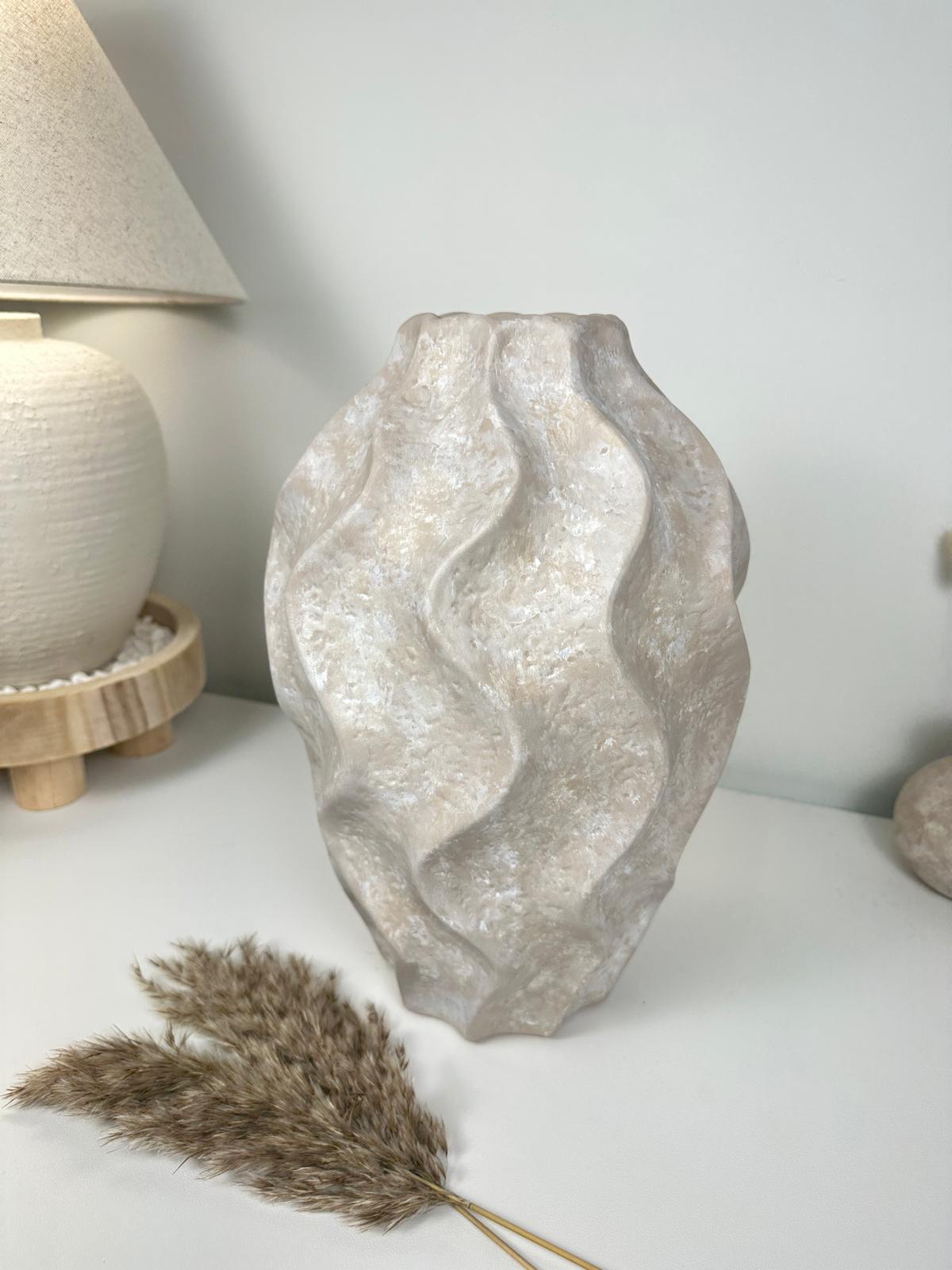 Minimalist Hand-painted Sculpture Vase Beige washed 14"