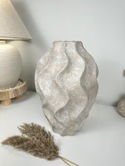 Minimalist Hand-painted Sculpture Vase Beige washed 14"