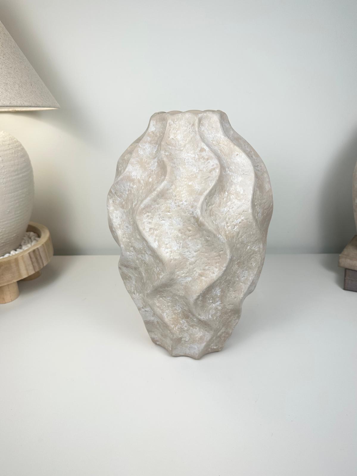 Minimalist Hand-painted Sculpture Vase Beige washed 14"