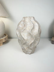 Minimalist Hand-painted Sculpture Vase Beige washed 14"