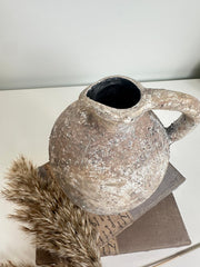 Rustic Ceramic Vase Textured Handcrafted 7" tall - Brown