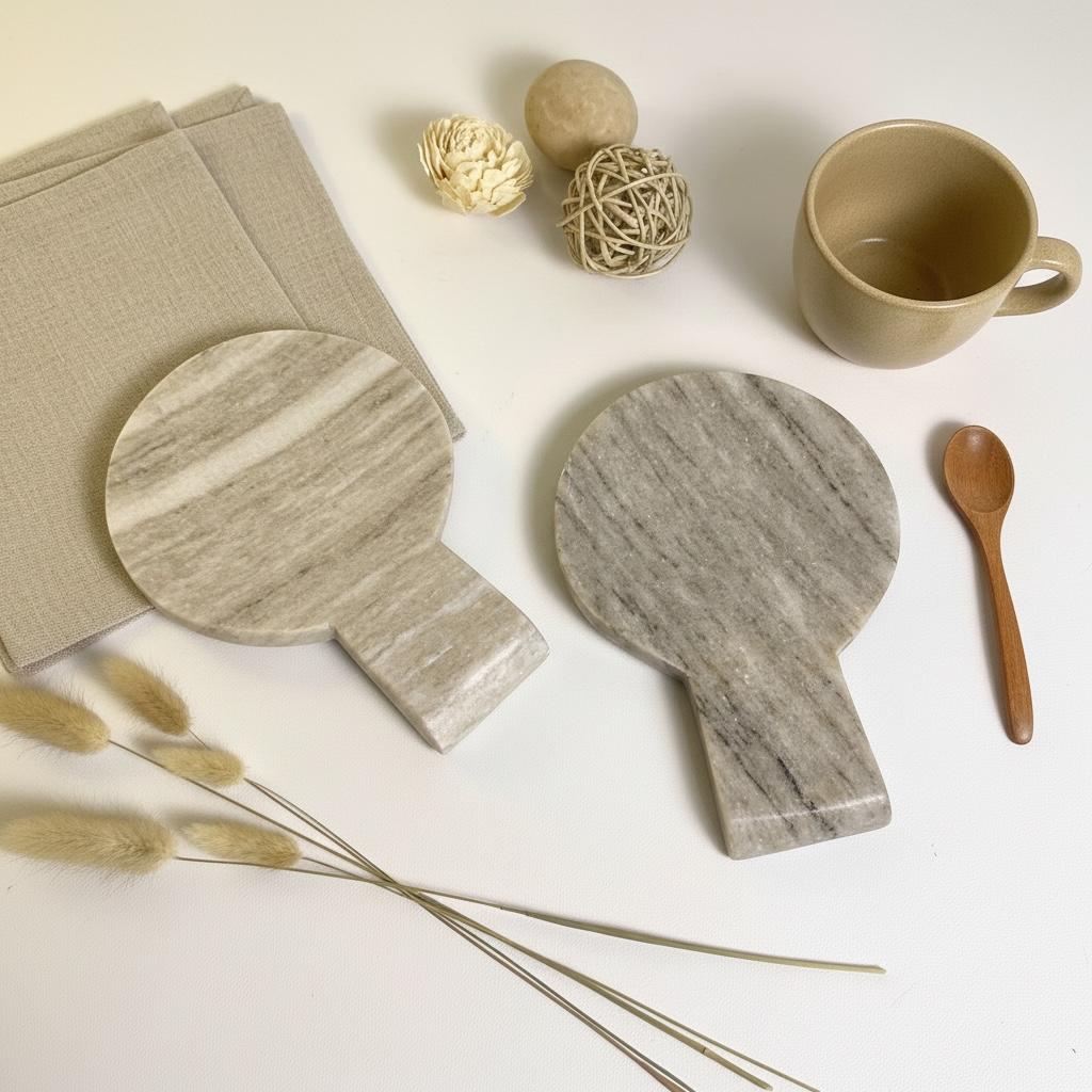 Set of 2 - Marble Spoon Rest (Grey and Light Beige)