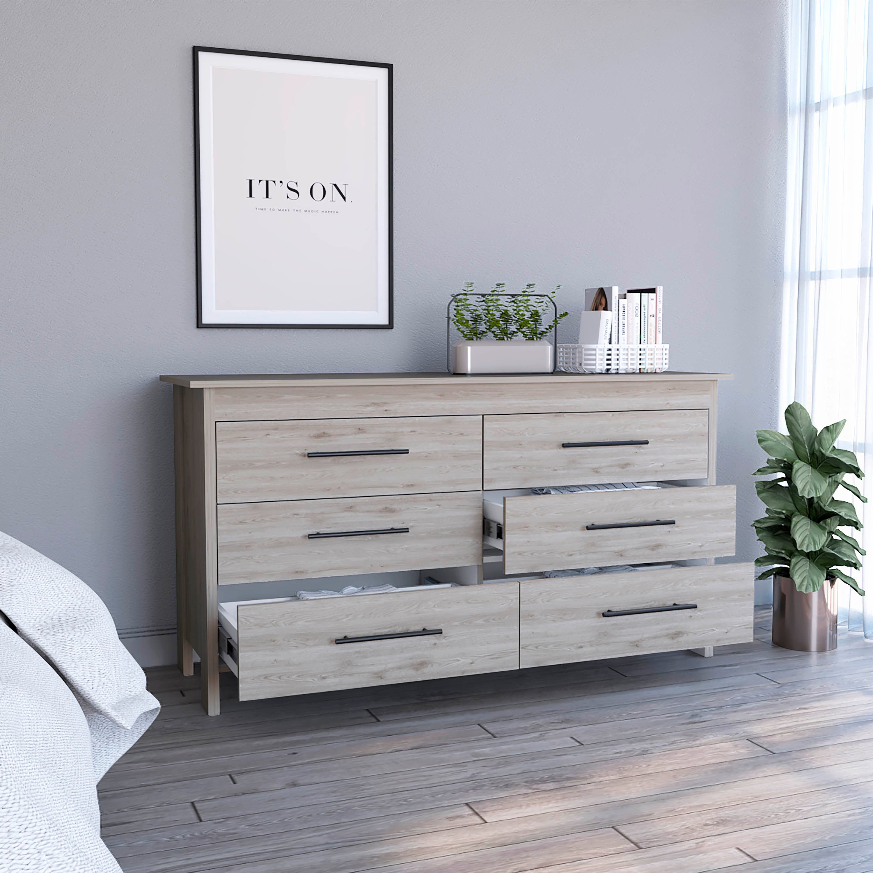 6 Drawer Double Dresser - Light Gray