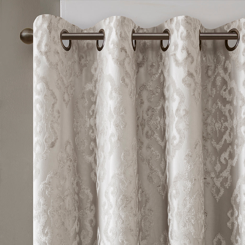 50x108" Knitted Jacquard Damask Total Blackout Grommet Top Curtain Panel - Silver (1 panel only)