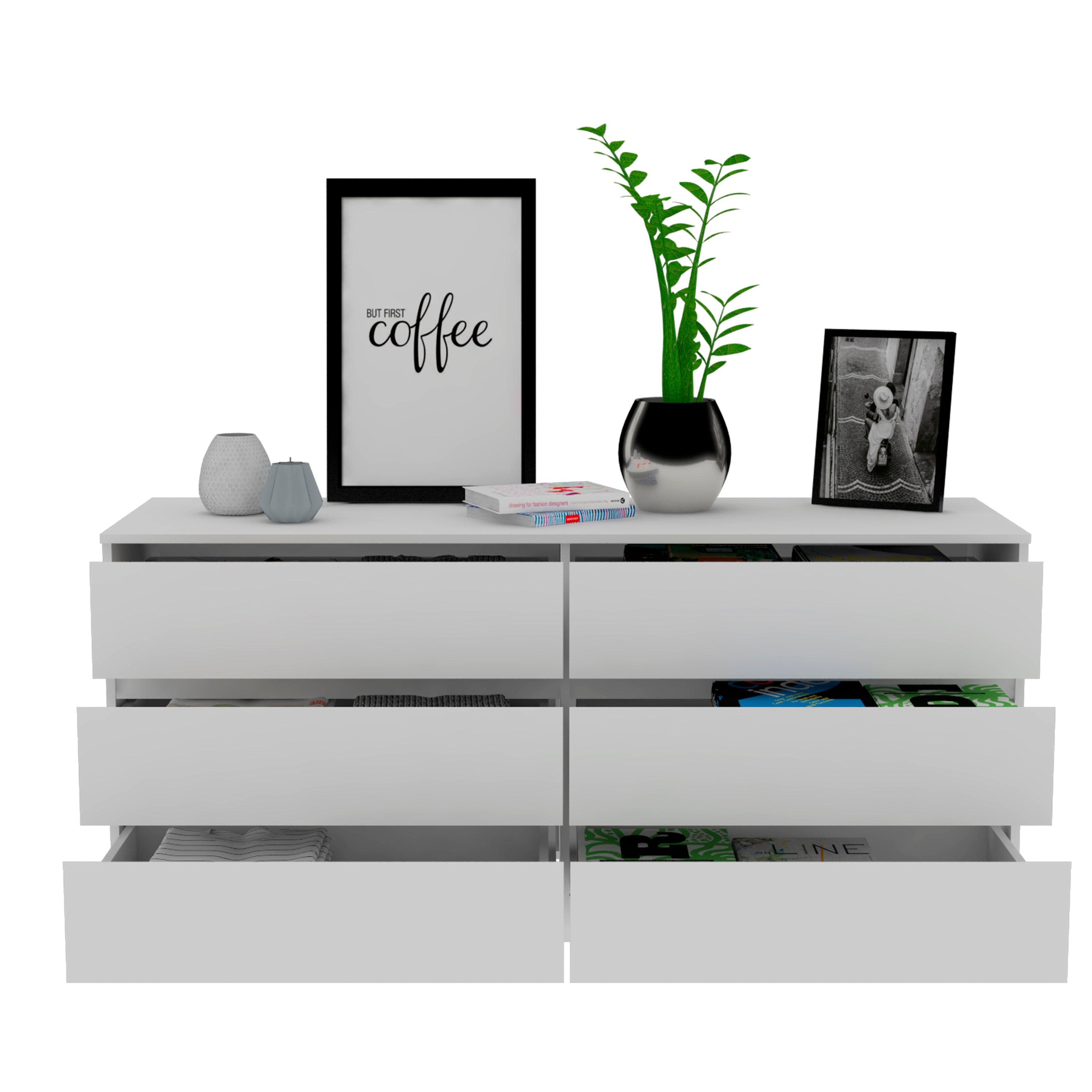 6 Drawer Double Dresser - White