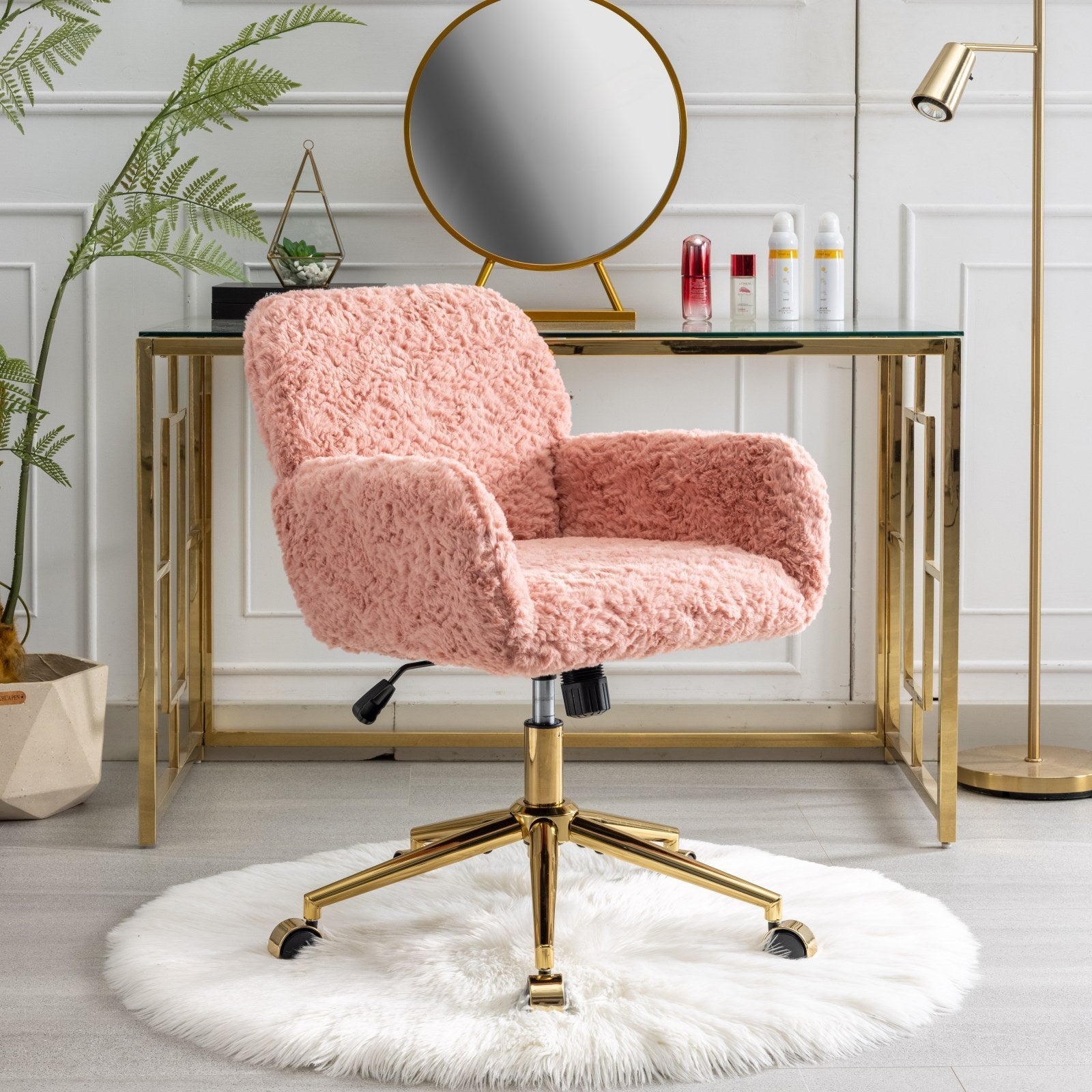 Office Chair with Golden Metal Base - Pink