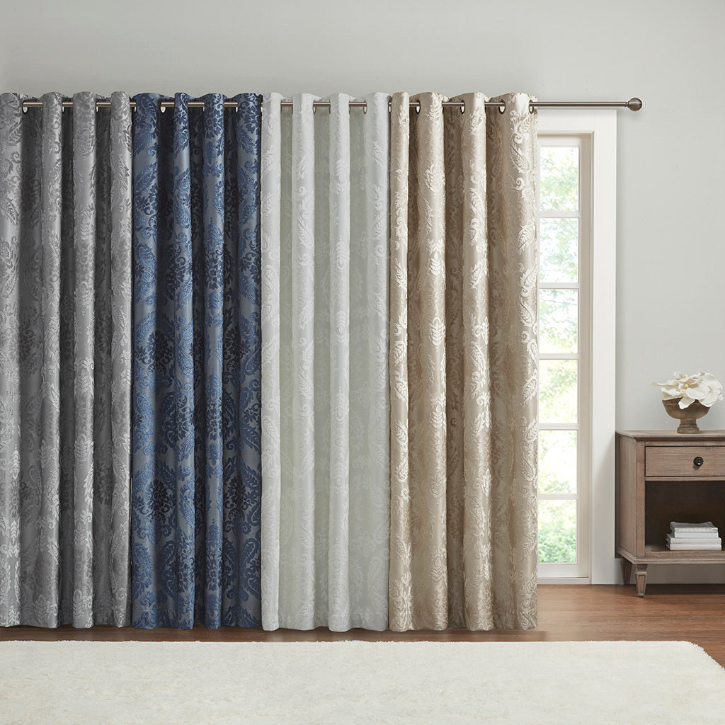 50x95" Knitted Jacquard Paisley Total Blackout Grommet Top Curtain Panel - Champagne (1 panel only)