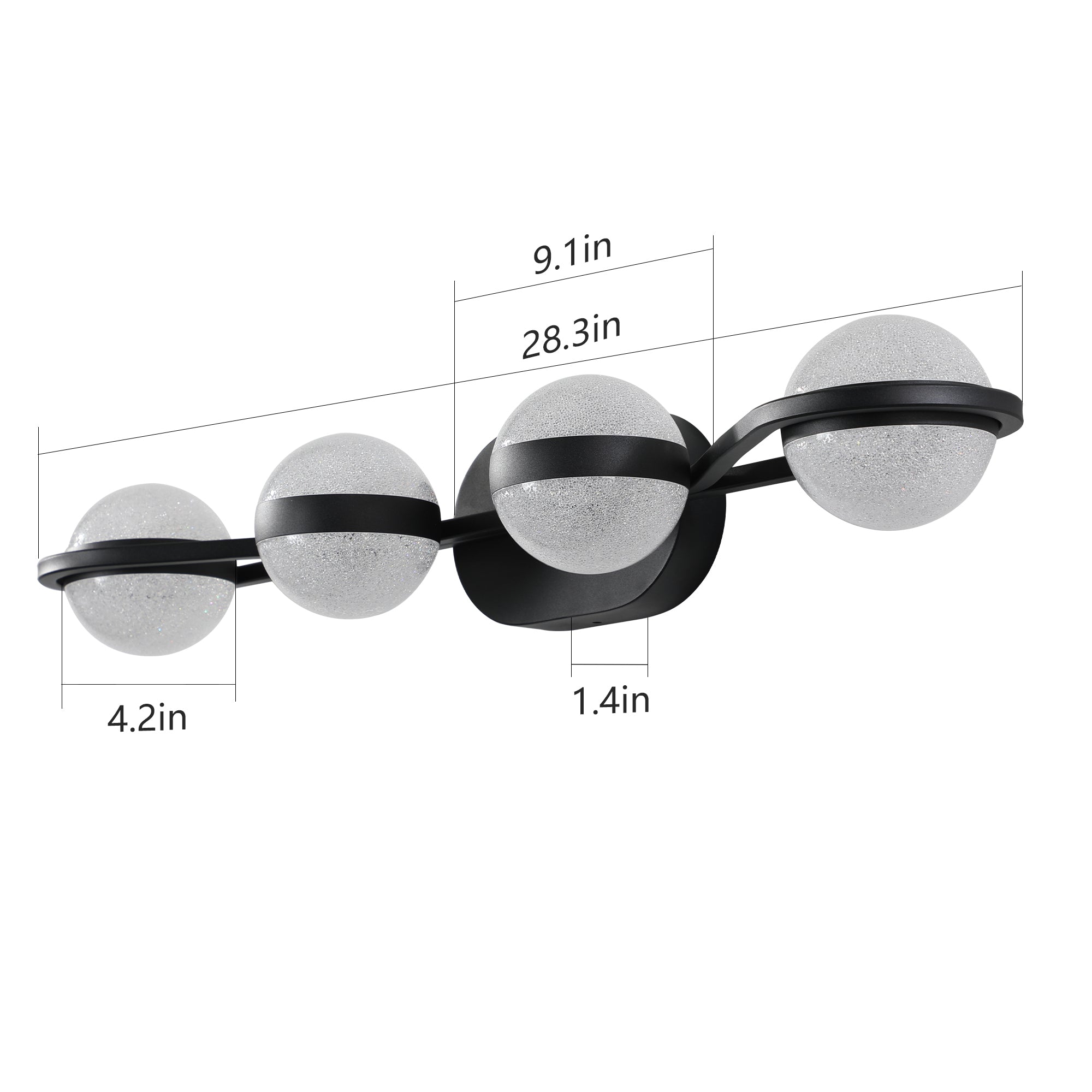 Vanity Lights With 4 LED Bulbs For Bathroom Lighting - Black
