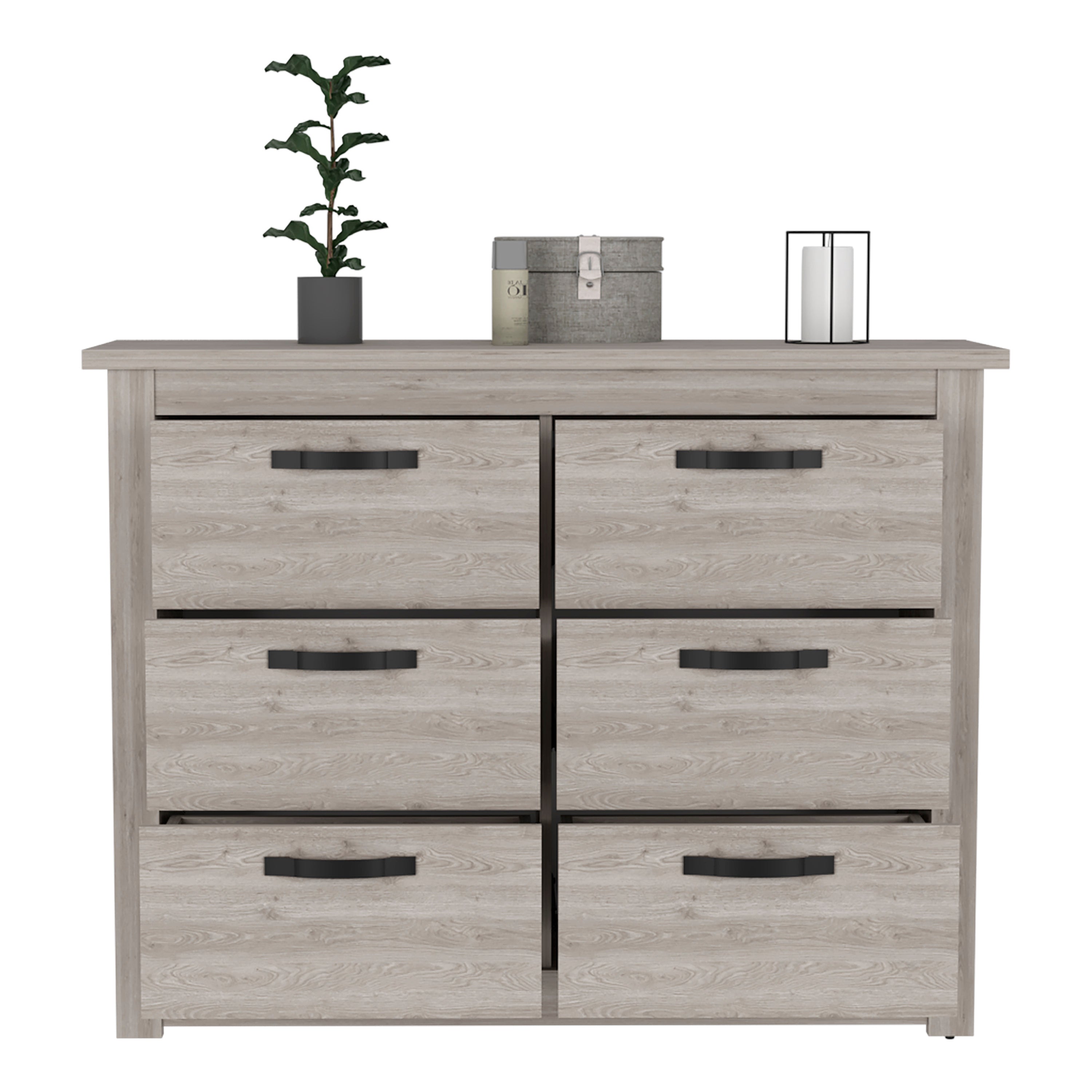 6 Drawer Double Dresser - Light Gray