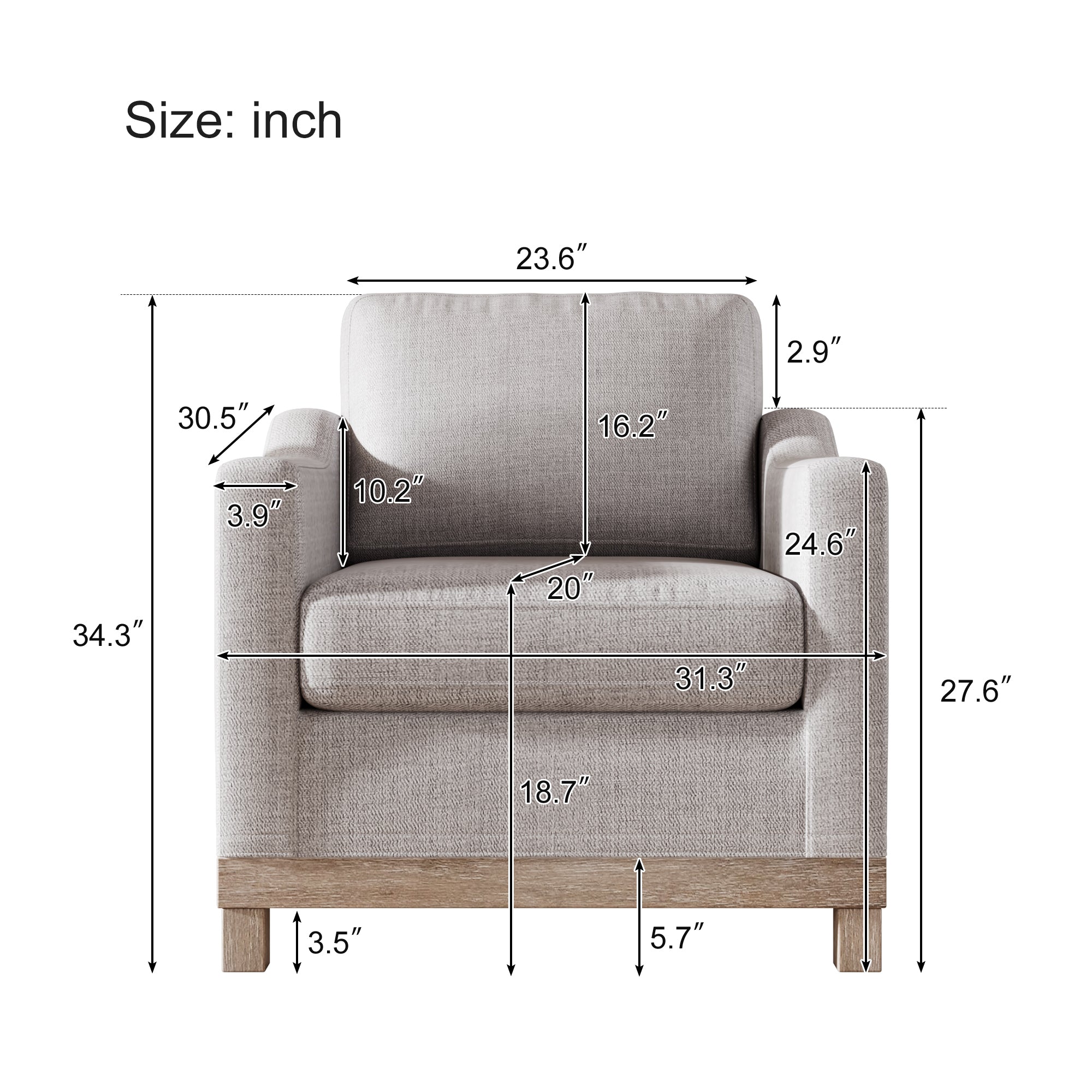Contemporary Accent Chair with Rubber Wood Base Accent Chair - Grey