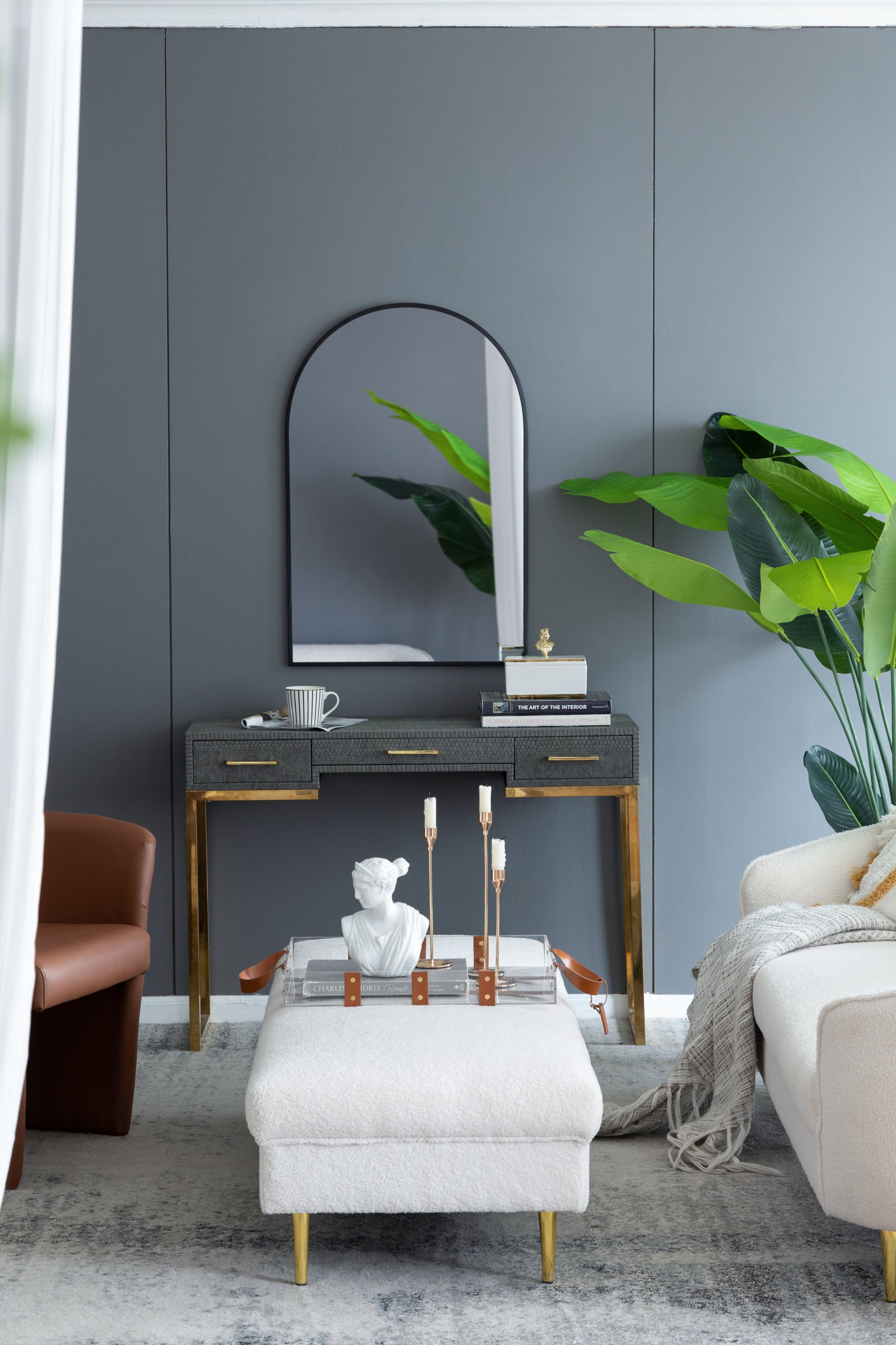 Black Arched Mirror with Metal Frame