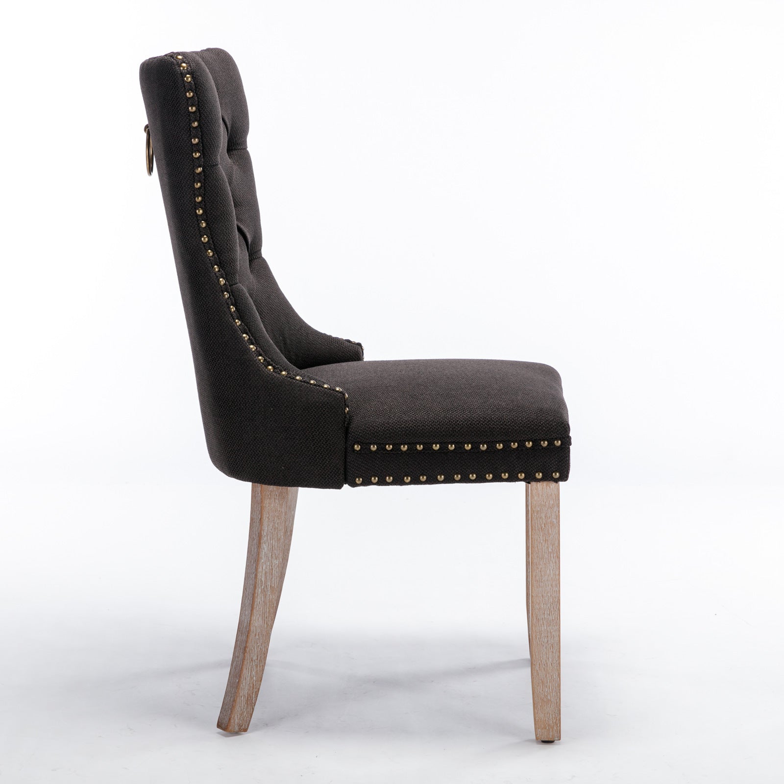 Set of 2 - High-end Tufted Solid Wood Contemporary Flax Upholstered Linen Dining Chair with Wood Legs Nailhead Trim - Black Linen