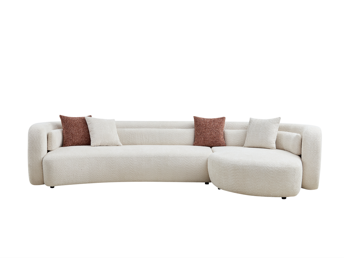 132' Curved Boucle Sectional Sofa, Oversized L-Shaped Modern Cloud Couch with Solid Wood Frame, Deep Seat Upholstered Sofa with Throw Pillows, Light Beige Contemporary Living Room Furniture