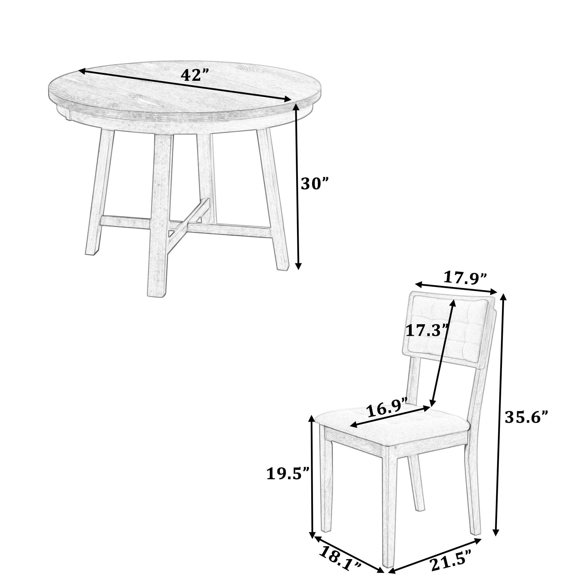 Rustic 42inch Round Dining Table Set with Cross Legs and Upholstered Dining Chairs for Small Places, Natural