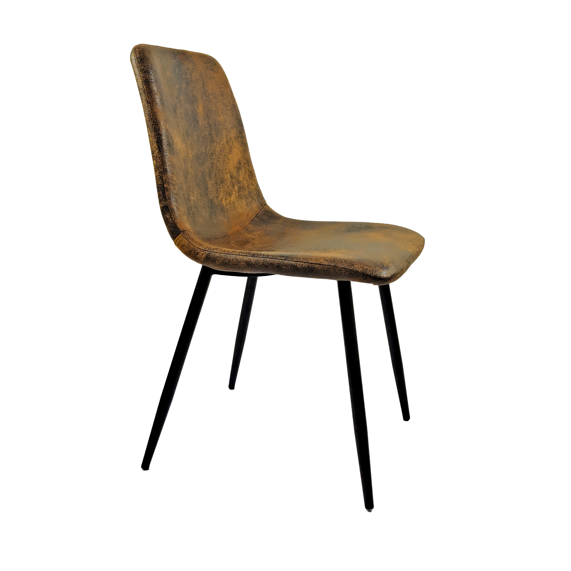 Set of 4 Modern Kitchen Dining Room Chairs, Cushion Seat and Sturdy Black Metal Legs - Brown