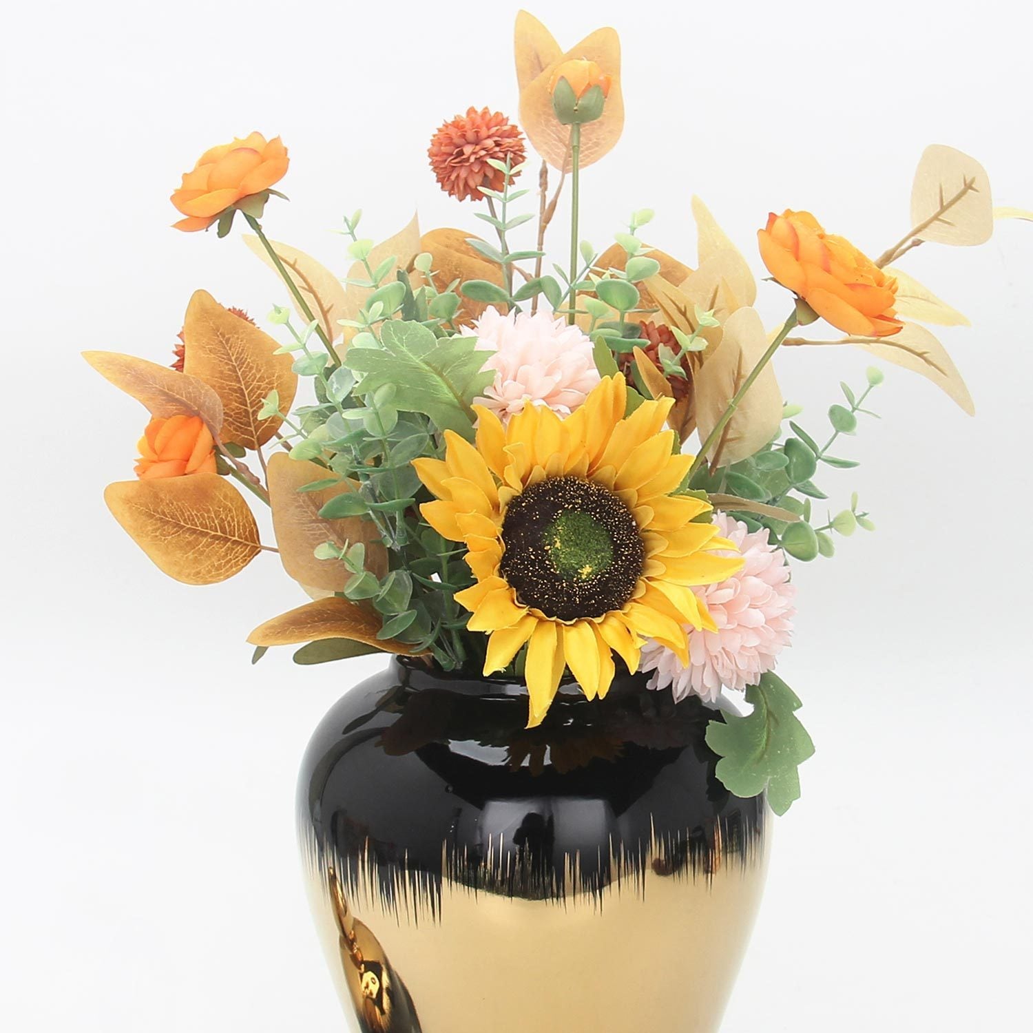 14"H Regal Black Gilded Ginger Jar with Removable Lid