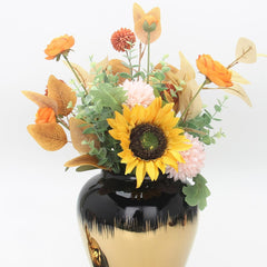 14"H Regal Black Gilded Ginger Jar with Removable Lid