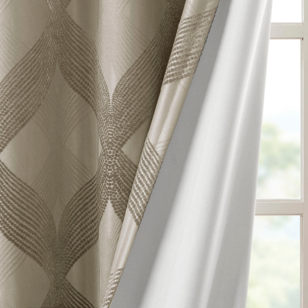 50x84" Ogee Knitted Jacquard Total Blackout Curtain Panel - Taupe