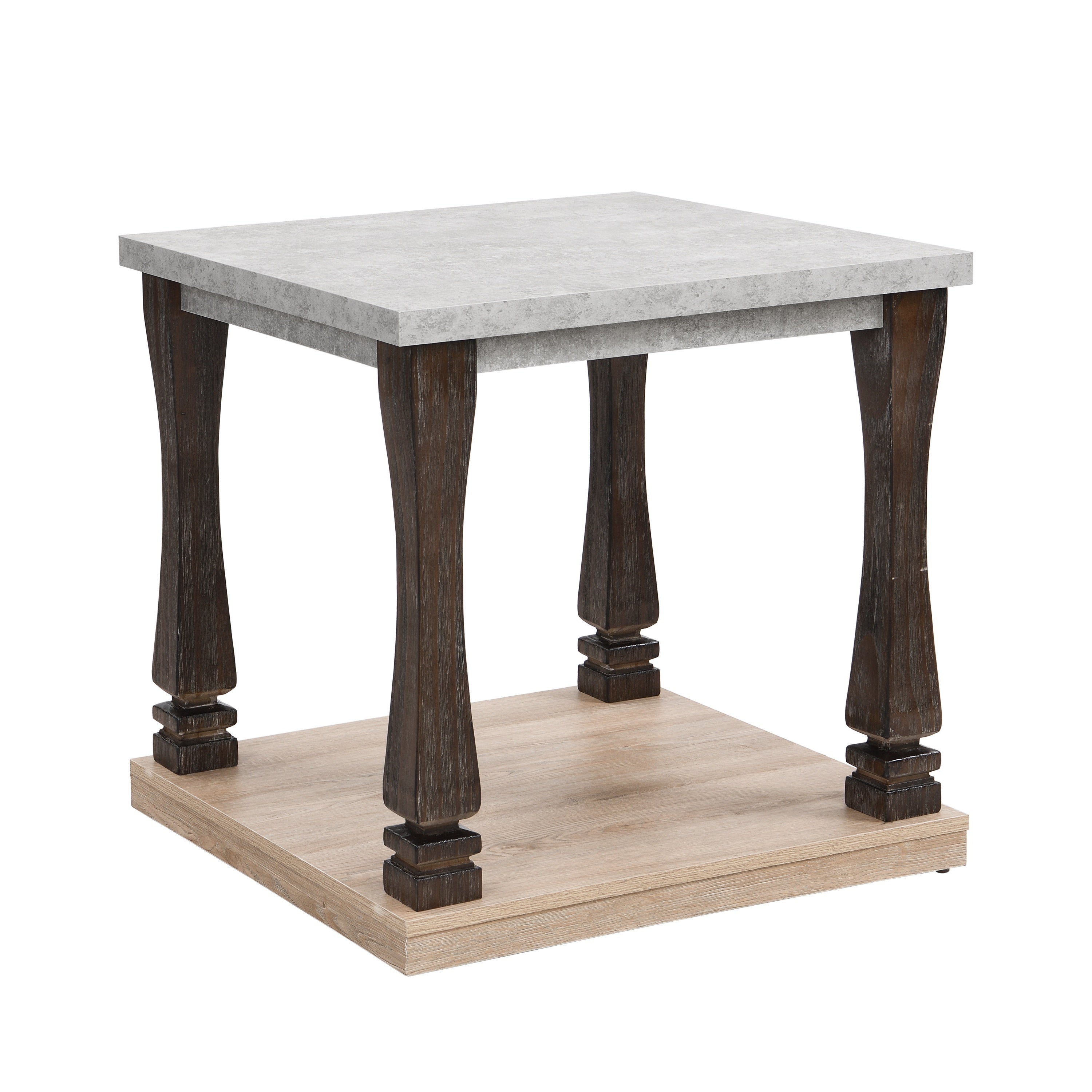Mid-Century Rectangle End Table for Living Room, Wood Side Table with 2-Tier Storage Shelf - Grey Tabletop