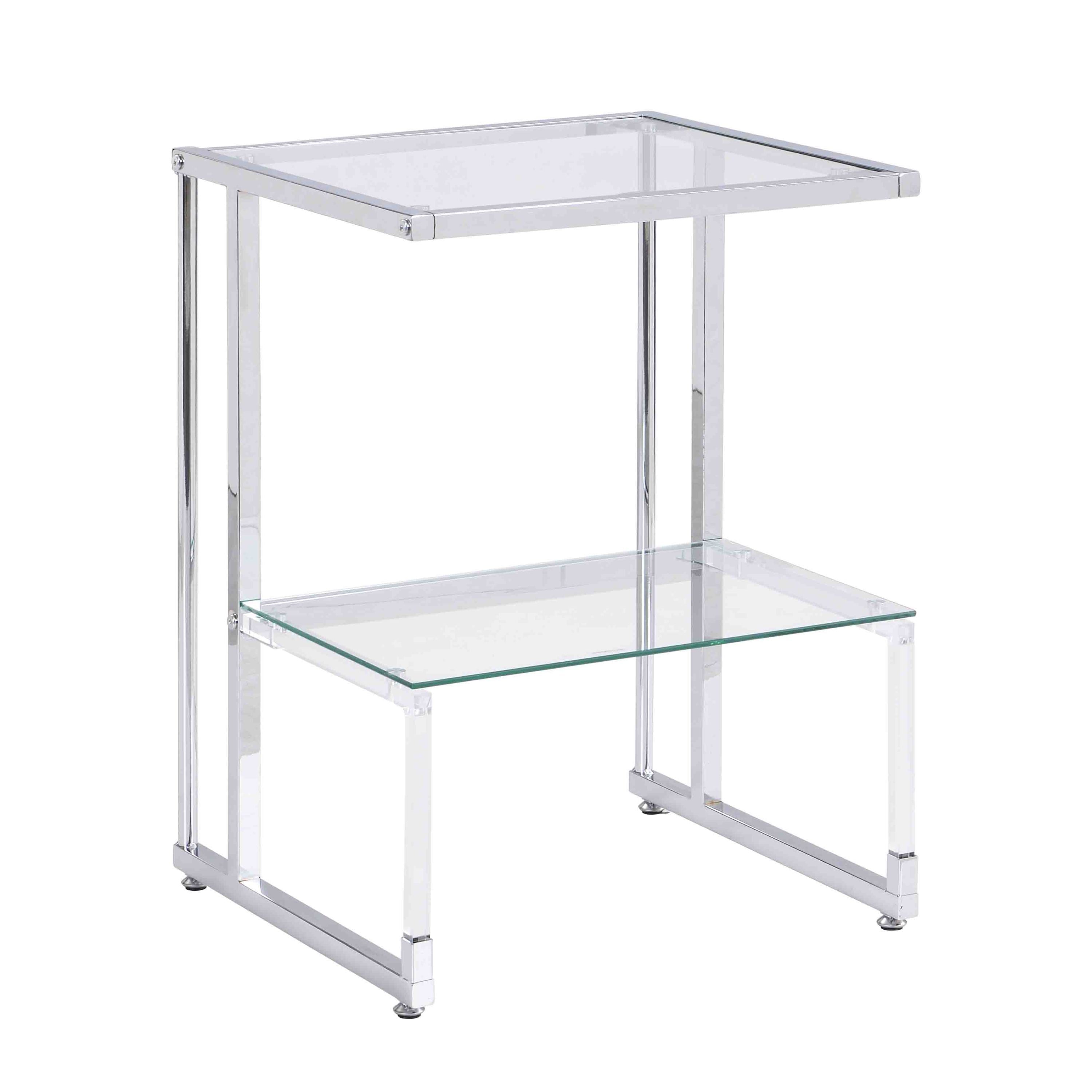 Silver Chrome Side Table, 2-Tier Acrylic Glass End Table