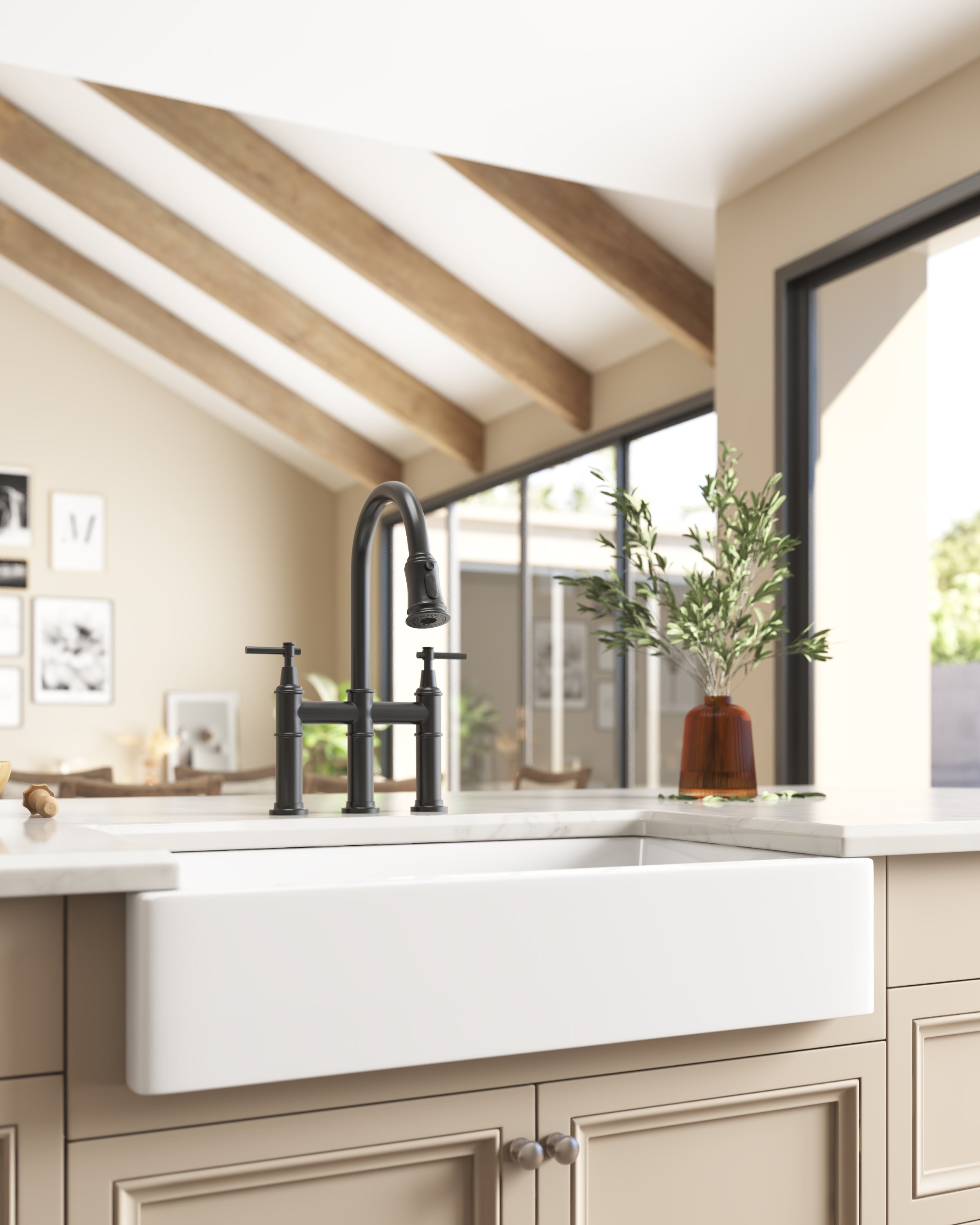 Bridge Kitchen Faucet with Pull-Down Sprayhead in Spot - Matte Black