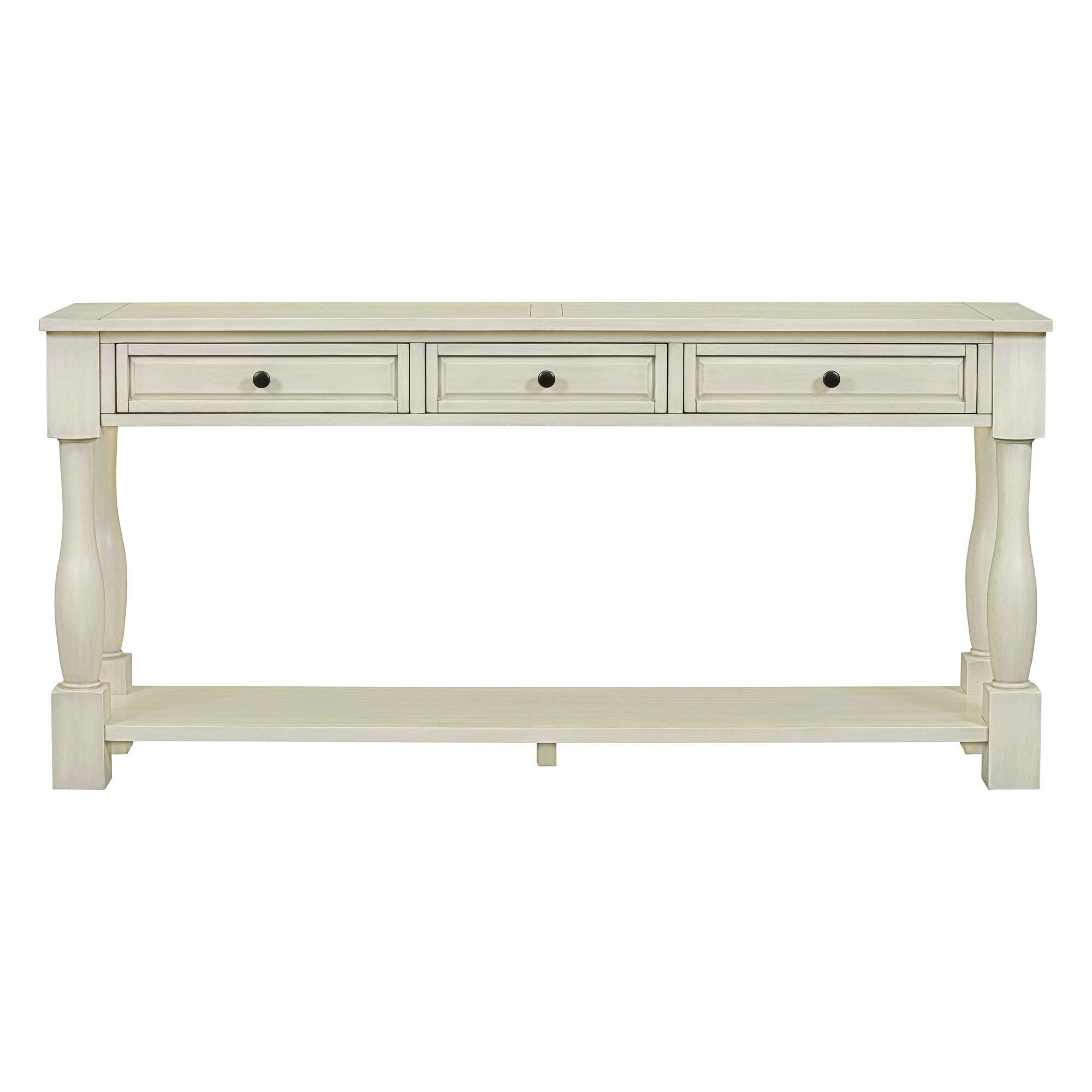 63" Long Console Table with Drawers and Shelf for Entryway, Hallway, Living Room - Antique White