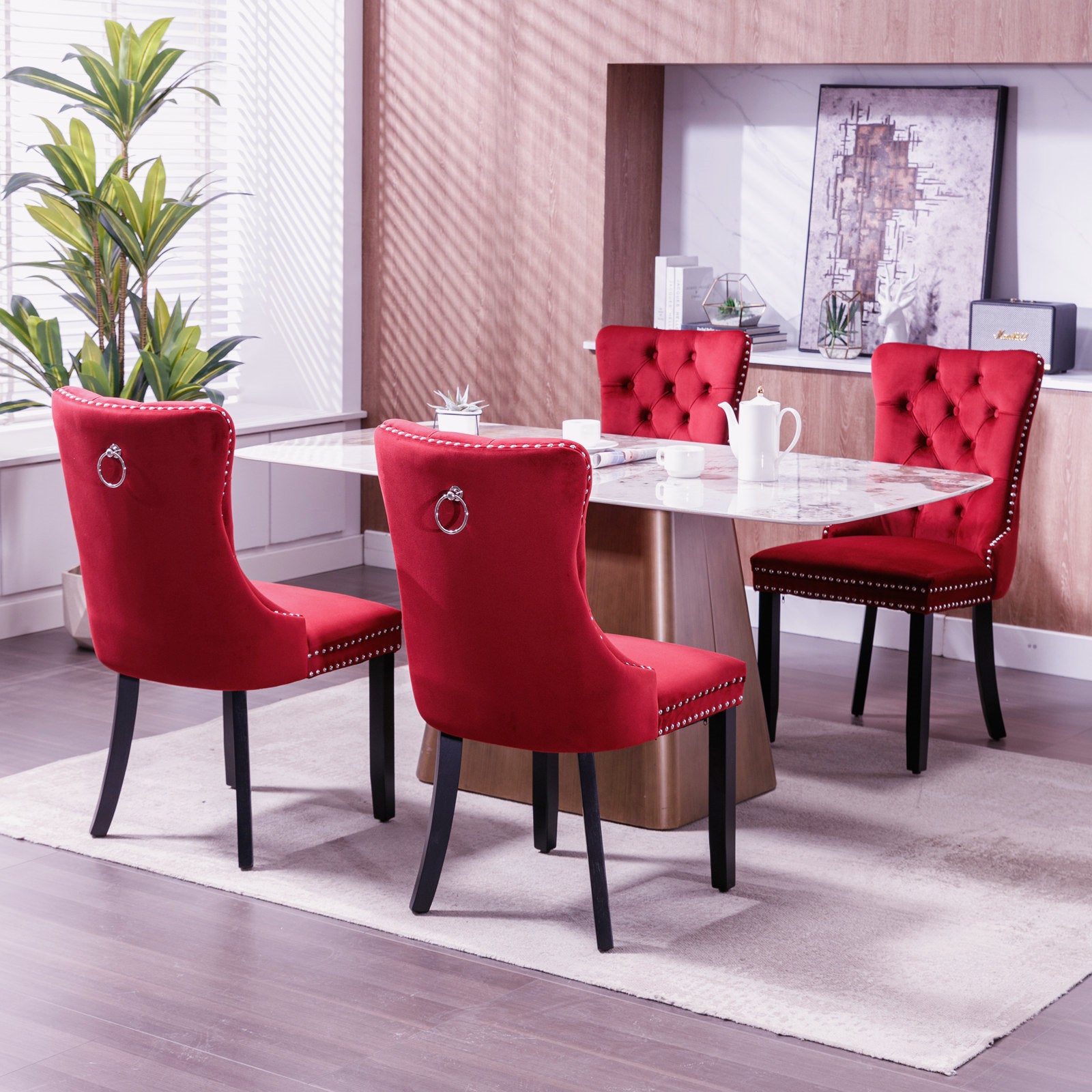 Classic Velvet Dining Chairs (Set of 2) - Wine Red