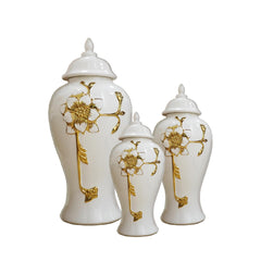 13.50"H Ginger Jar with Steam Gold Flower