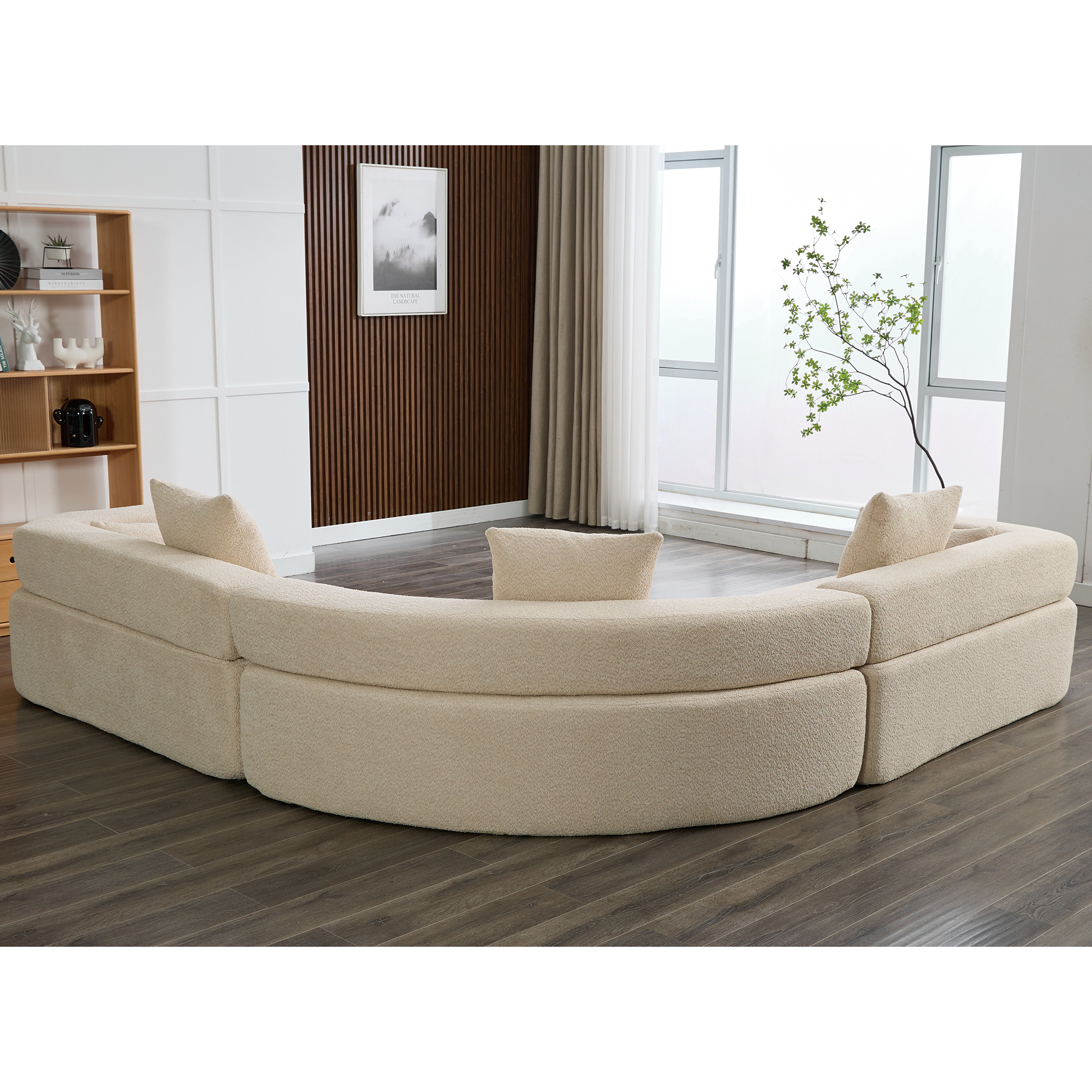 Upholstered 4 Seater Couch for Living Room, Modern Modular 3 Piece Free Combination, Semicircular Modular Sofa - Boucle, Khaki