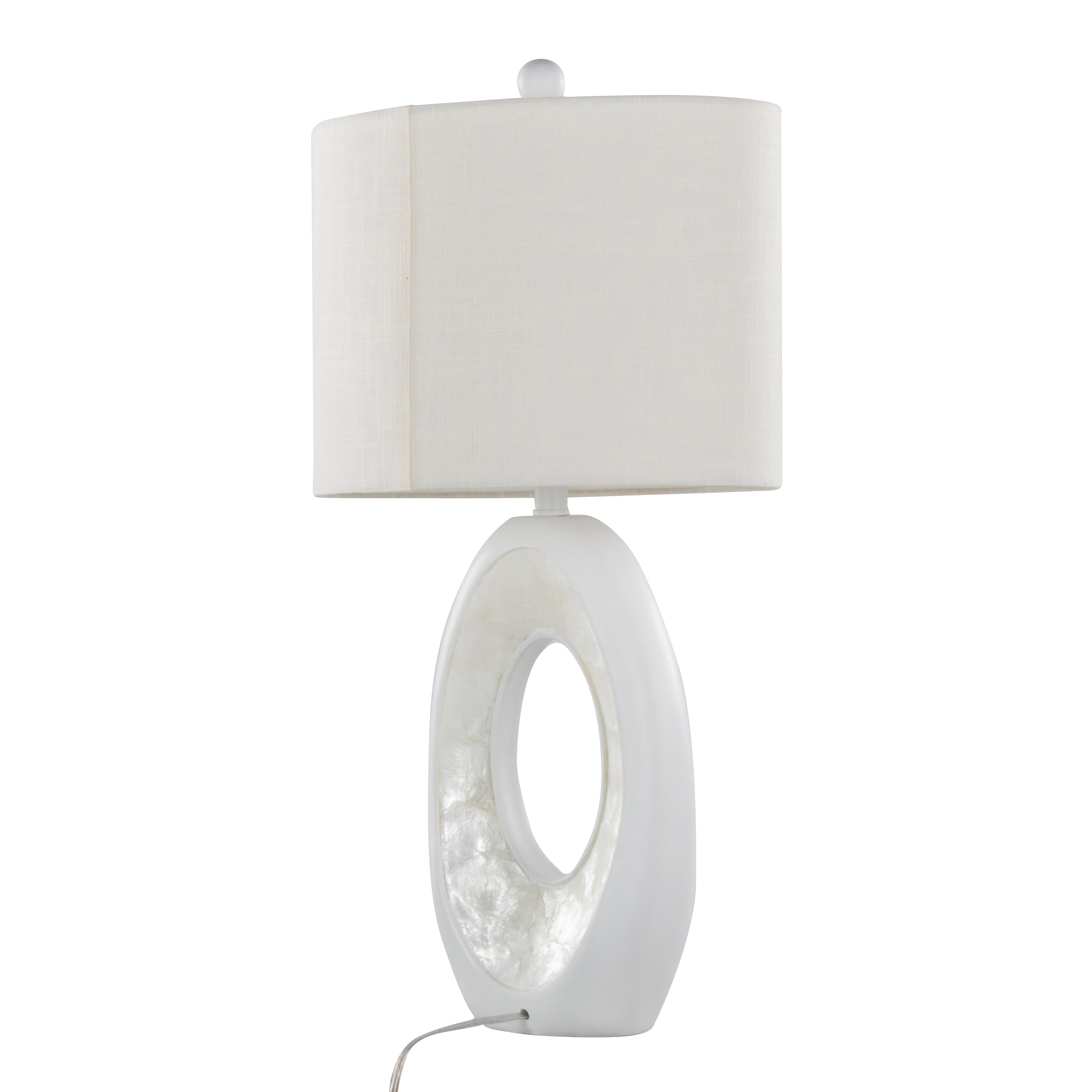 Pearl 29" Contemporary Polyresin Table Lamp in Matte White Poly, Natural Shell and White Linen Shade - Set of 2
