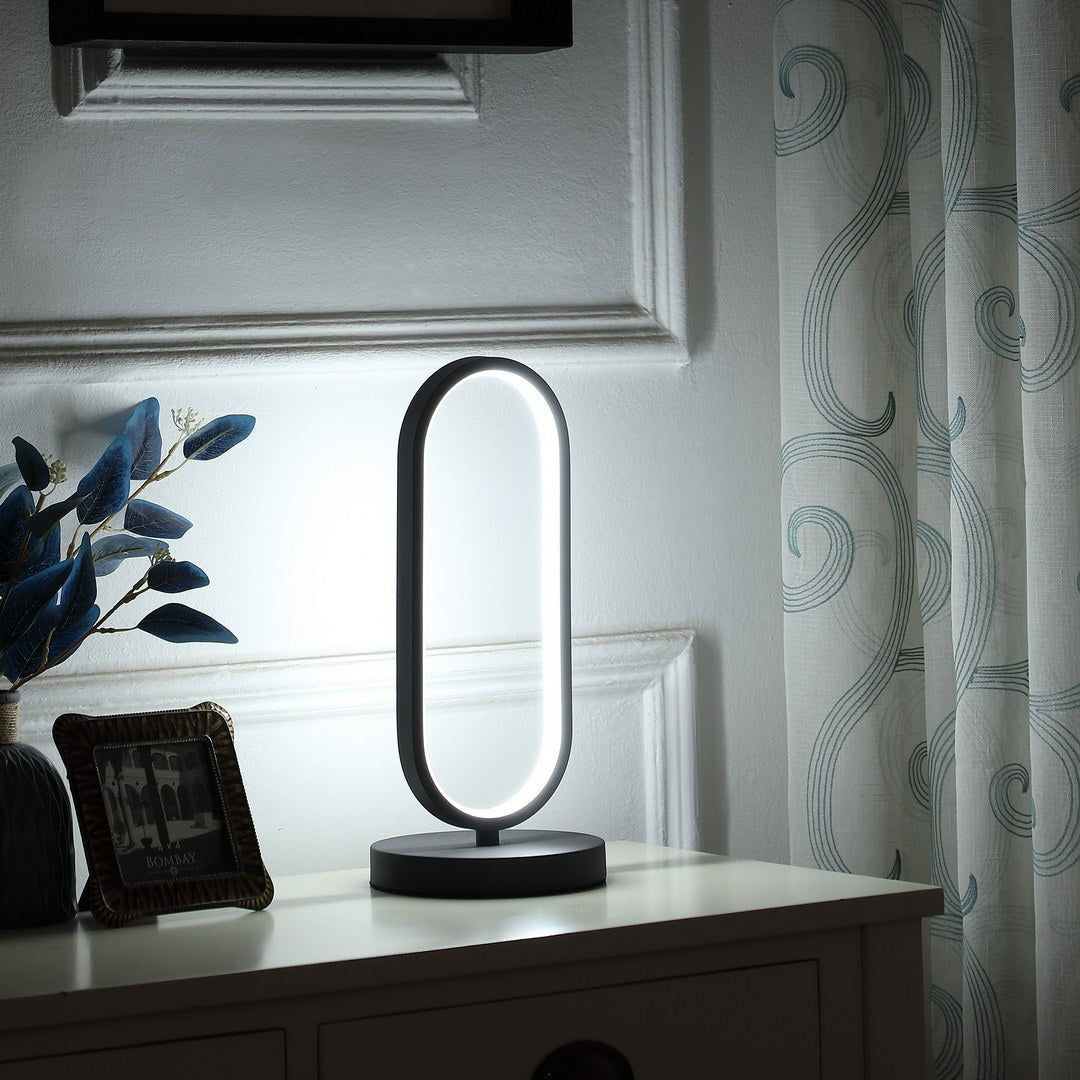 14" Modern Matte Black Oval Led Contemporary Metal Table Lamp