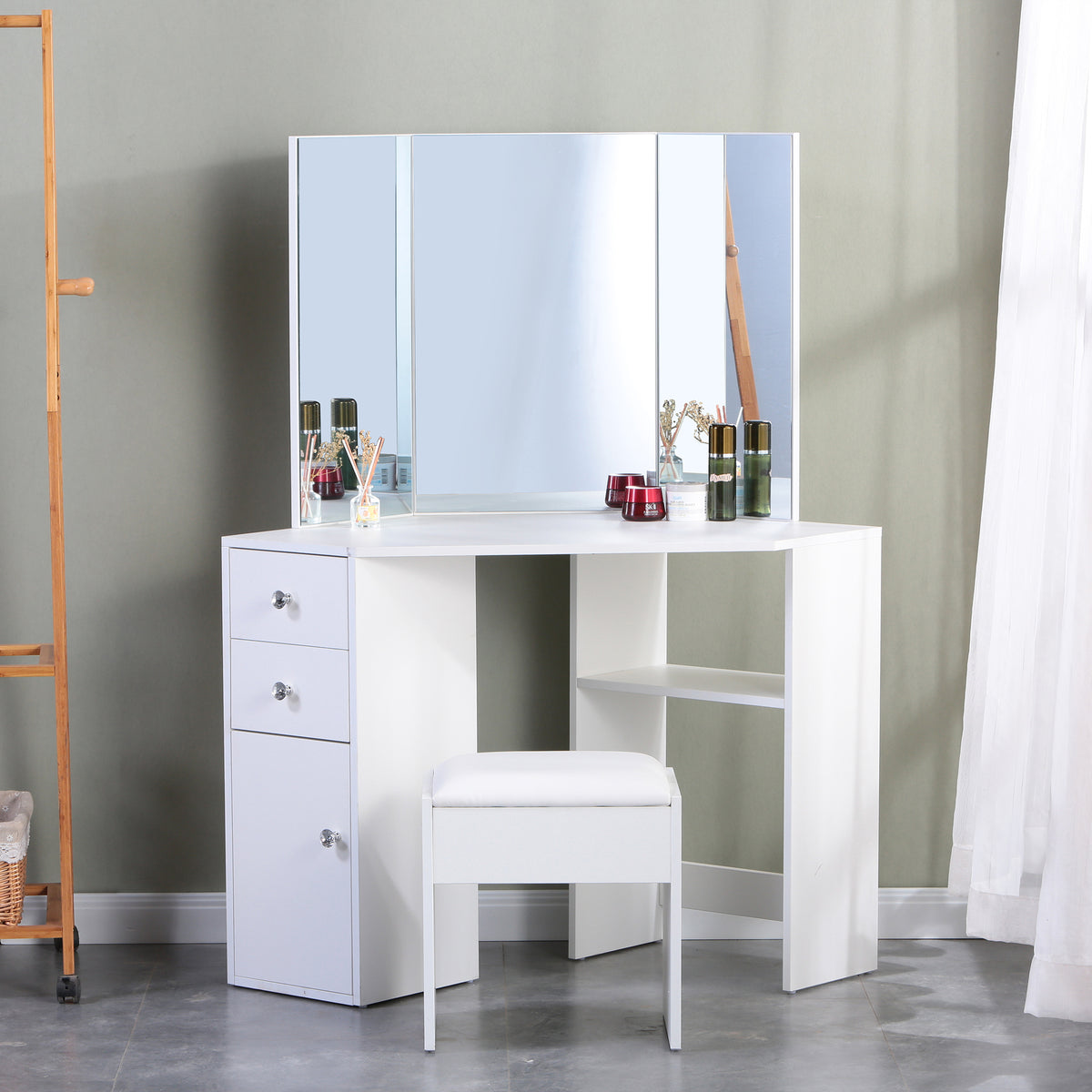 Beautiful Wooden Makeup Vanity Table with 2 Drawers & 1 Cabinet - White