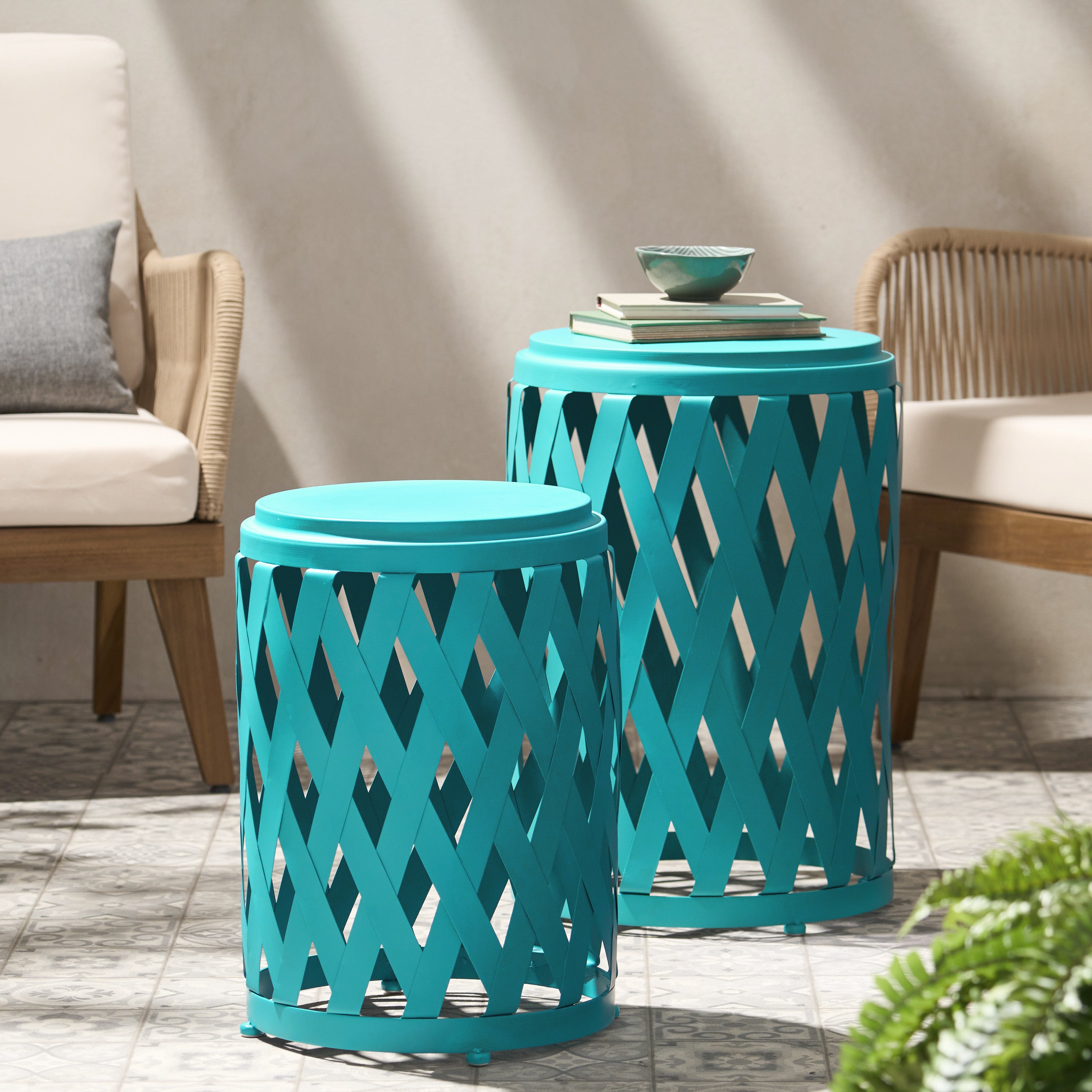 Set of 2 Accent Outdoor Table - Teal