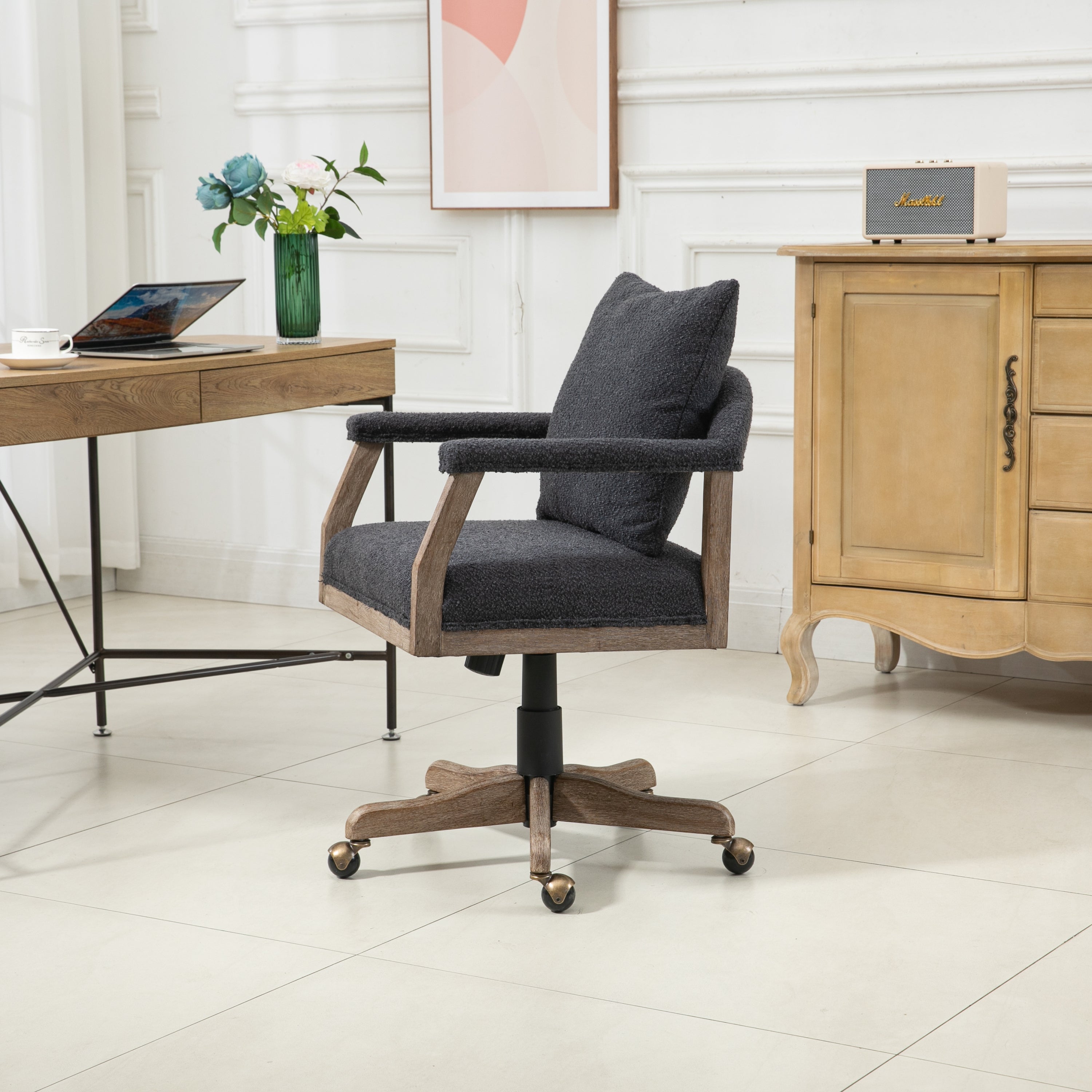 Chair Office Chair Adjustable Swivel Chair Fabric Seat Home Study Chair - Black