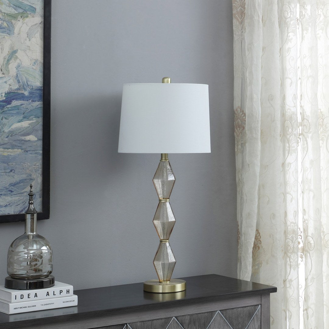 29.5" Geometric Light Amber Textured Glass Brushed Gold Table Lamp