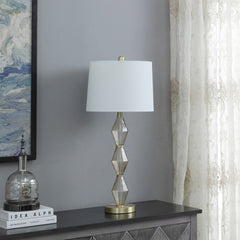 29.5" Geometric Light Amber Textured Glass Brushed Gold Table Lamp