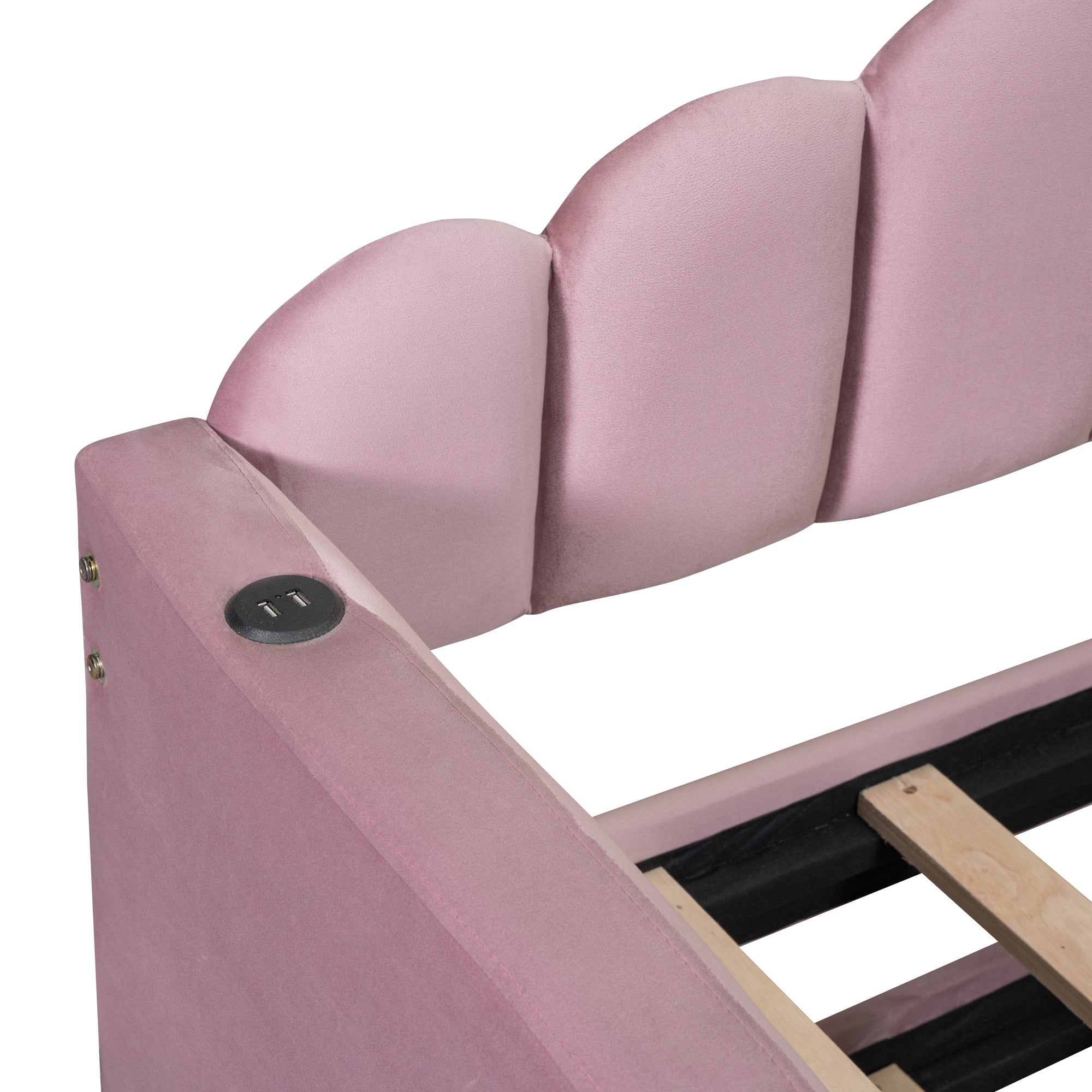 Twin size Upholstered Daybed with Trundle ,Velvet Sofabed with USB Charging Ports, No Box-spring Needed - Pink