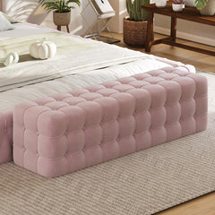 Velvet Upholstered Ottoman, Rectangular Footstool, No Assembly Required, Elegant and Luxurious Pink