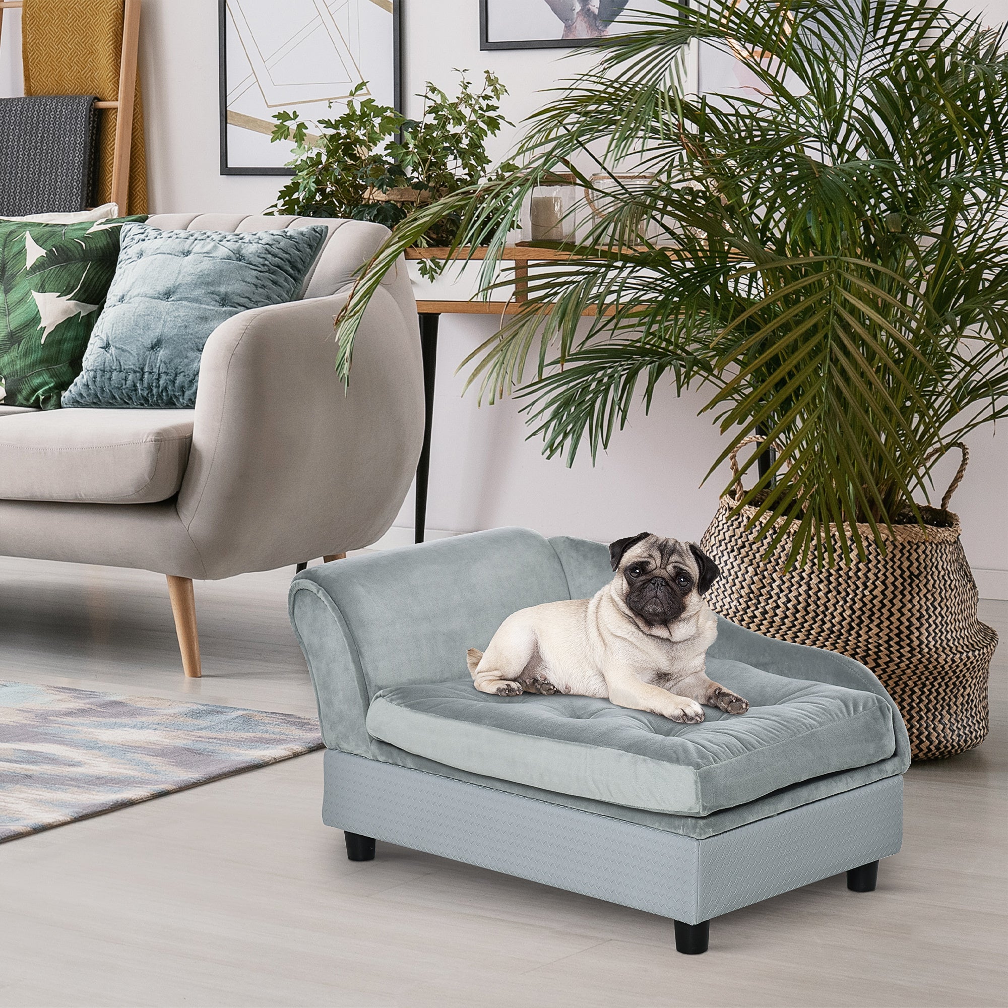 PawHut Luxury Fancy Dog Bed for Small Dogs with Hidden Storage, Gray