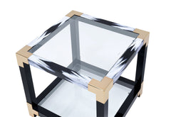 Lafty End Table in White Brushed & Clear Glass