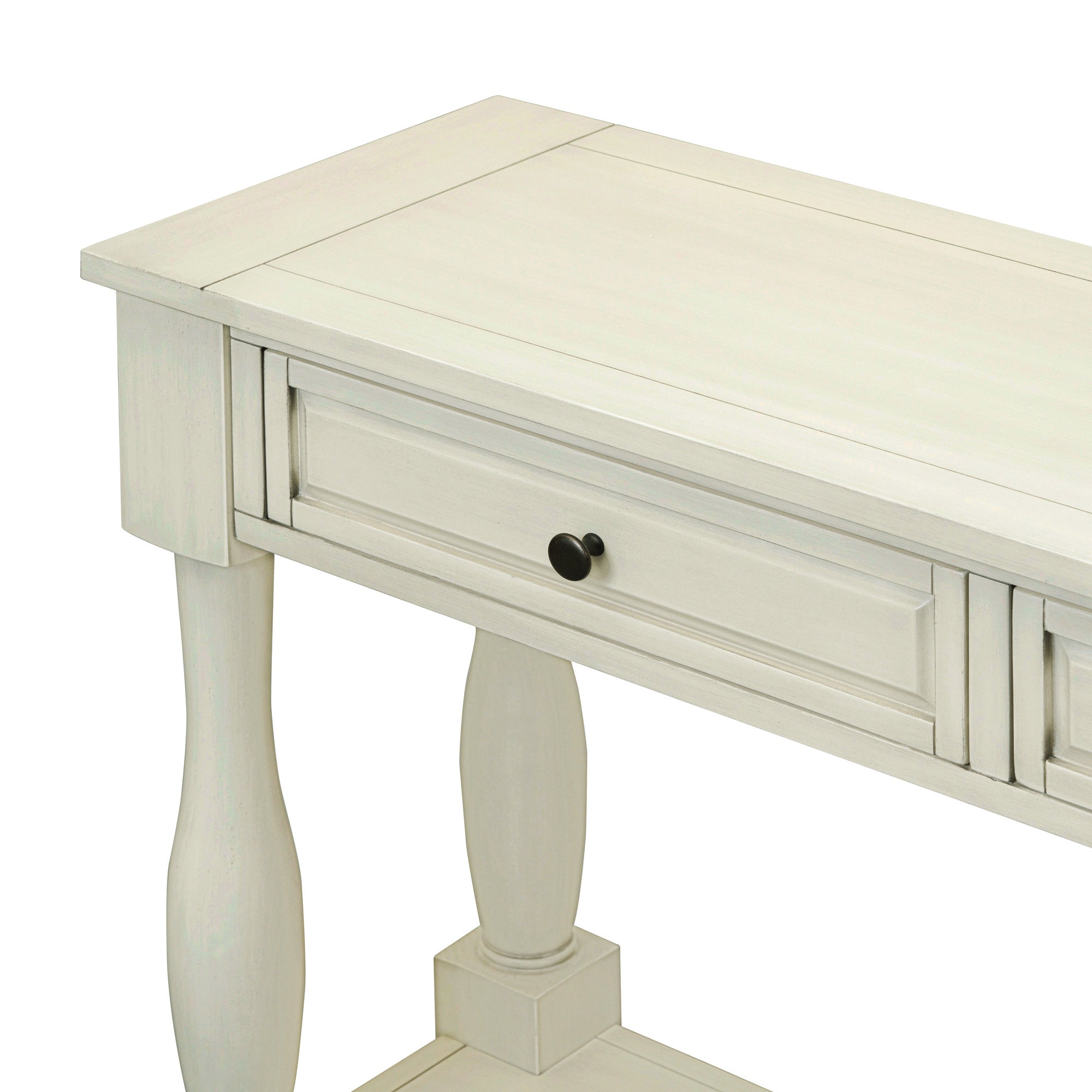 63" Long Console Table with Drawers and Shelf for Entryway, Hallway, Living Room - Antique White