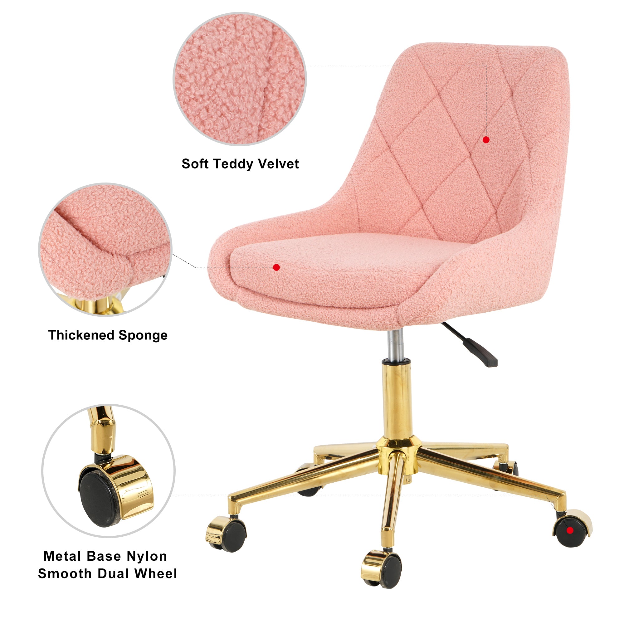 Modern Teddy Fleece Fabric with Gold Legs - Pink