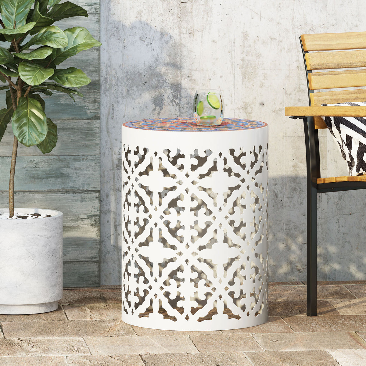 Mosaic Metal Fram Side Table - White