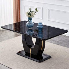 63'' Modern simple and luxurious Black imitation marble grain MDF dining table,rectangular Office table.Computer Table.Game desk.Dining Table.For dining room, living room,kitchen.W1151S01395