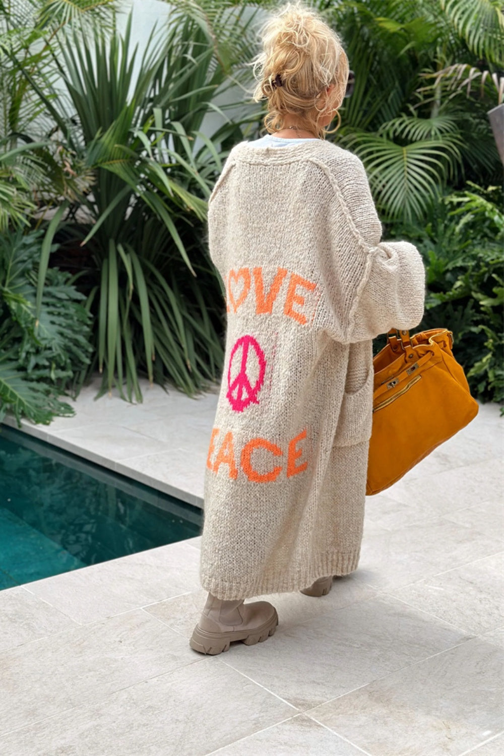 Women's Love Peace Graphic Oversized Cardigan Long Sleeve