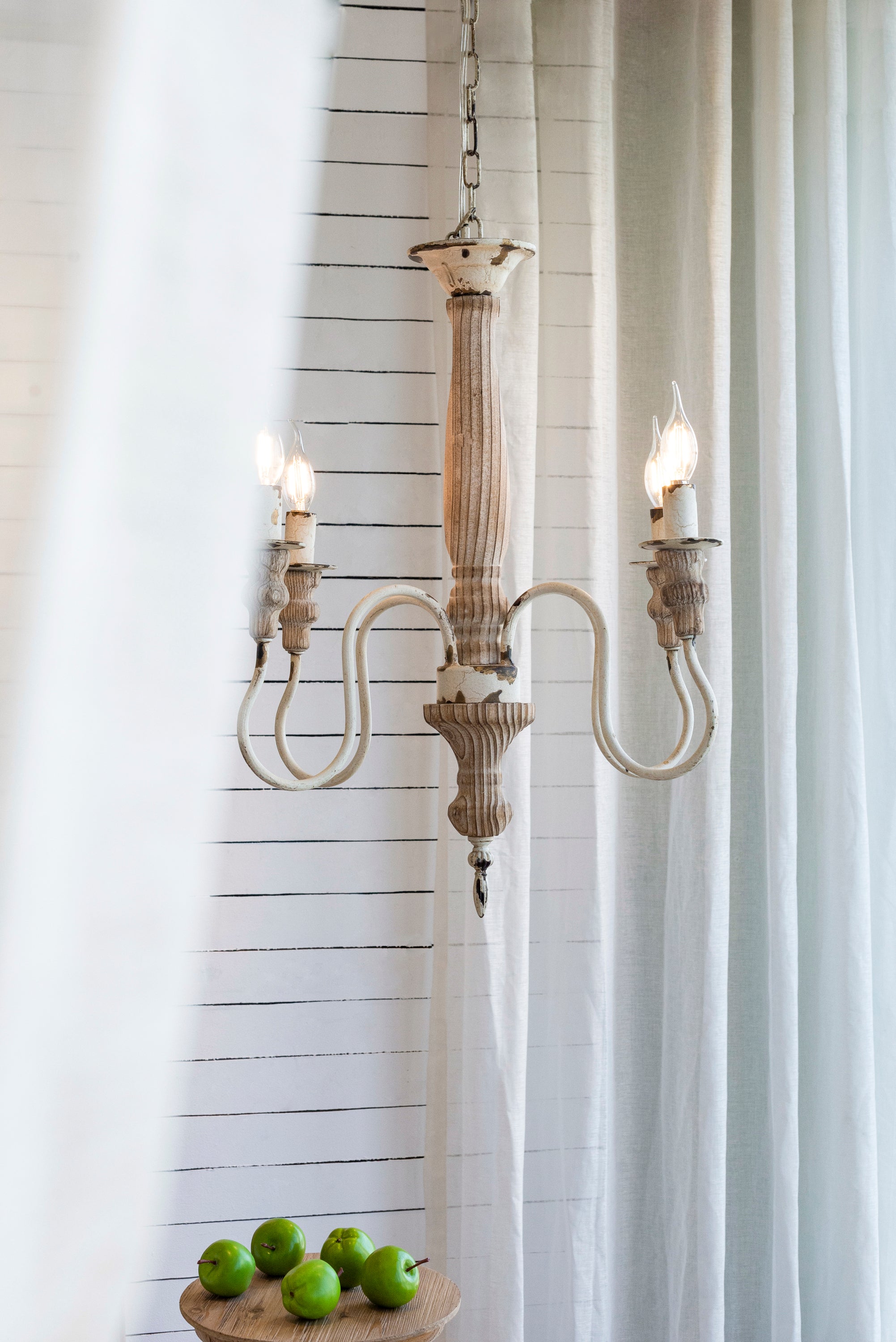 4-Light Rustic Style Chandelier, Hanging Light Fixture with Adjustable Chain - Cream White